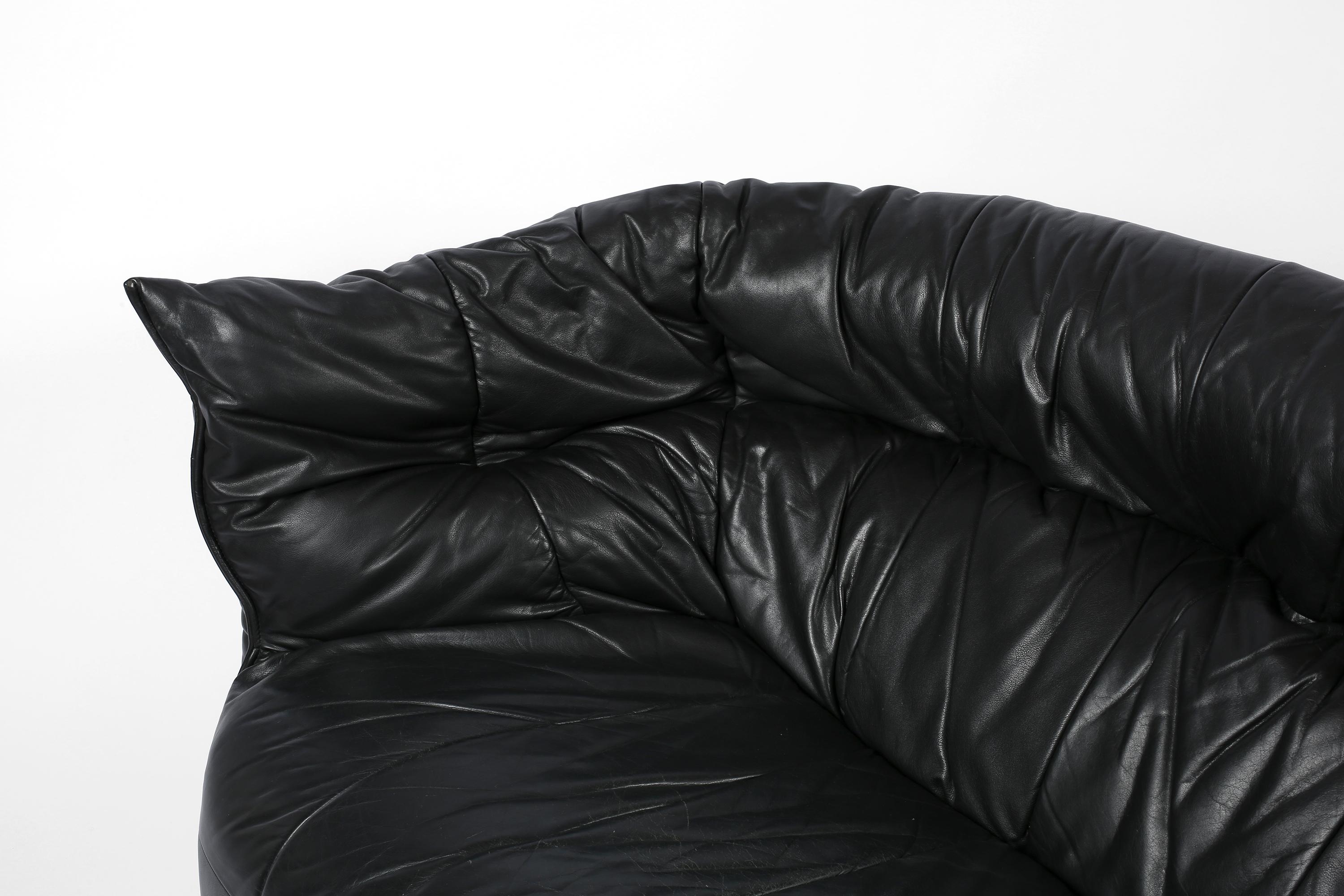 French 1980s Black Leather Brigantin Sofa by Michel Ducaroy for Lignet Roset For Sale 5