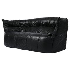 Used French 1980s Black Leather Brigantin Sofa by Michel Ducaroy for Lignet Roset