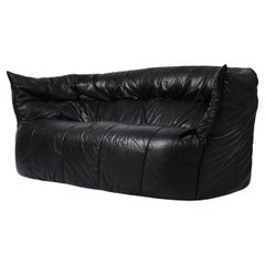 French 1980s Black Leather Brigantin Sofa by Michel Ducaroy for Lignet Roset