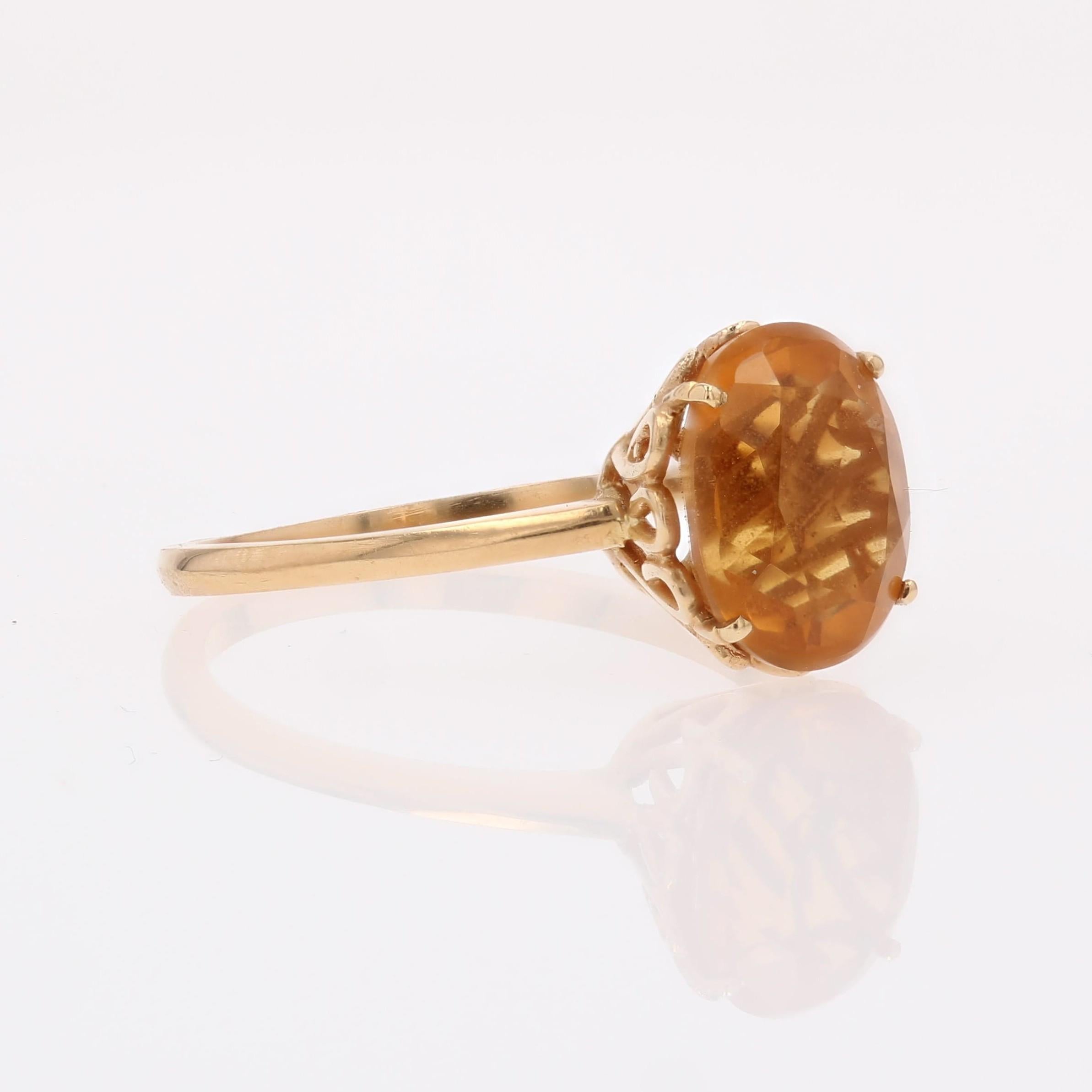 Anello cocktail francese anni '80 con citrino in oro giallo 18 carati In condizioni buone in vendita a Poitiers, FR