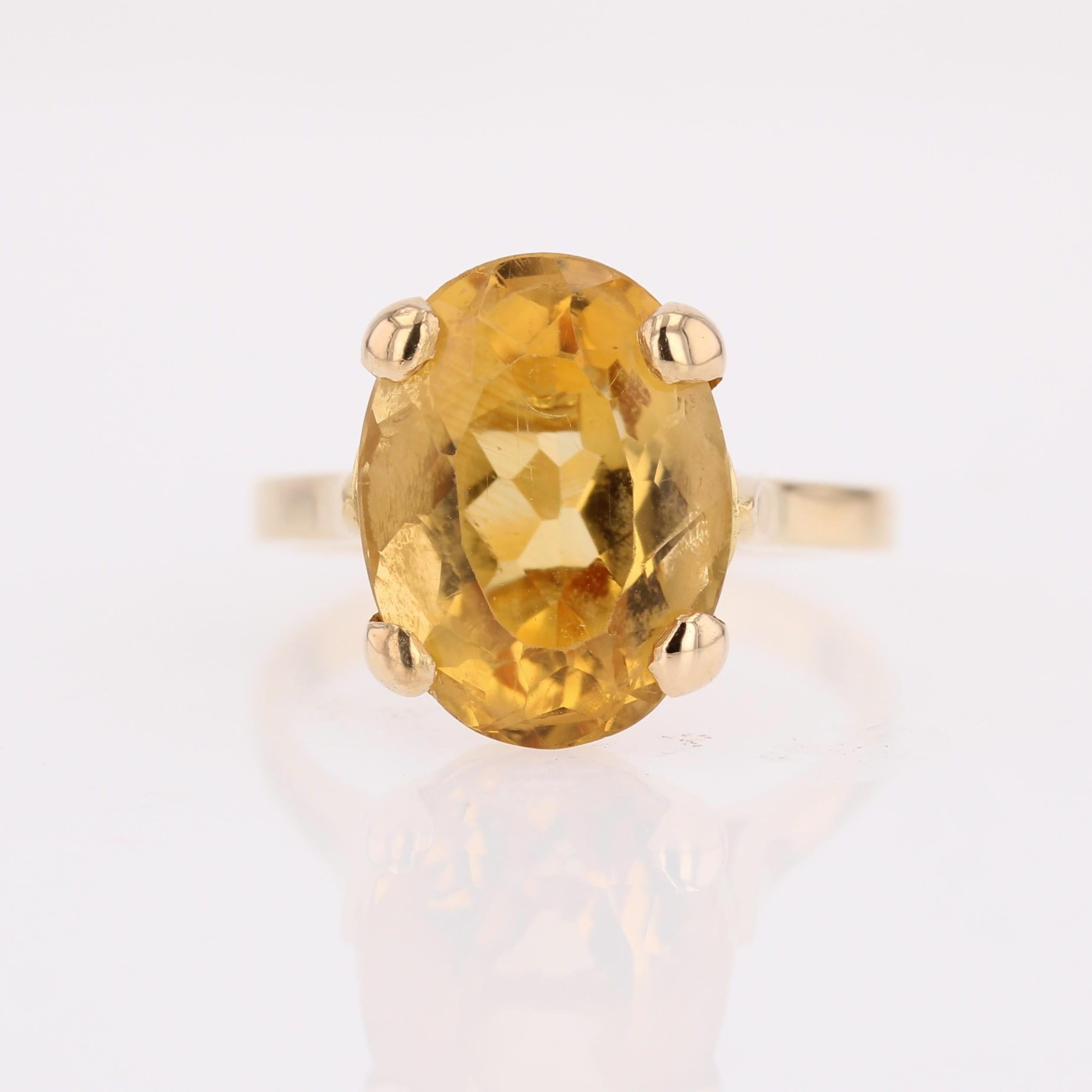 Anillo de cóctel francés de oro amarillo de 18 quilates con citrino de los a�ños 80 en venta 2