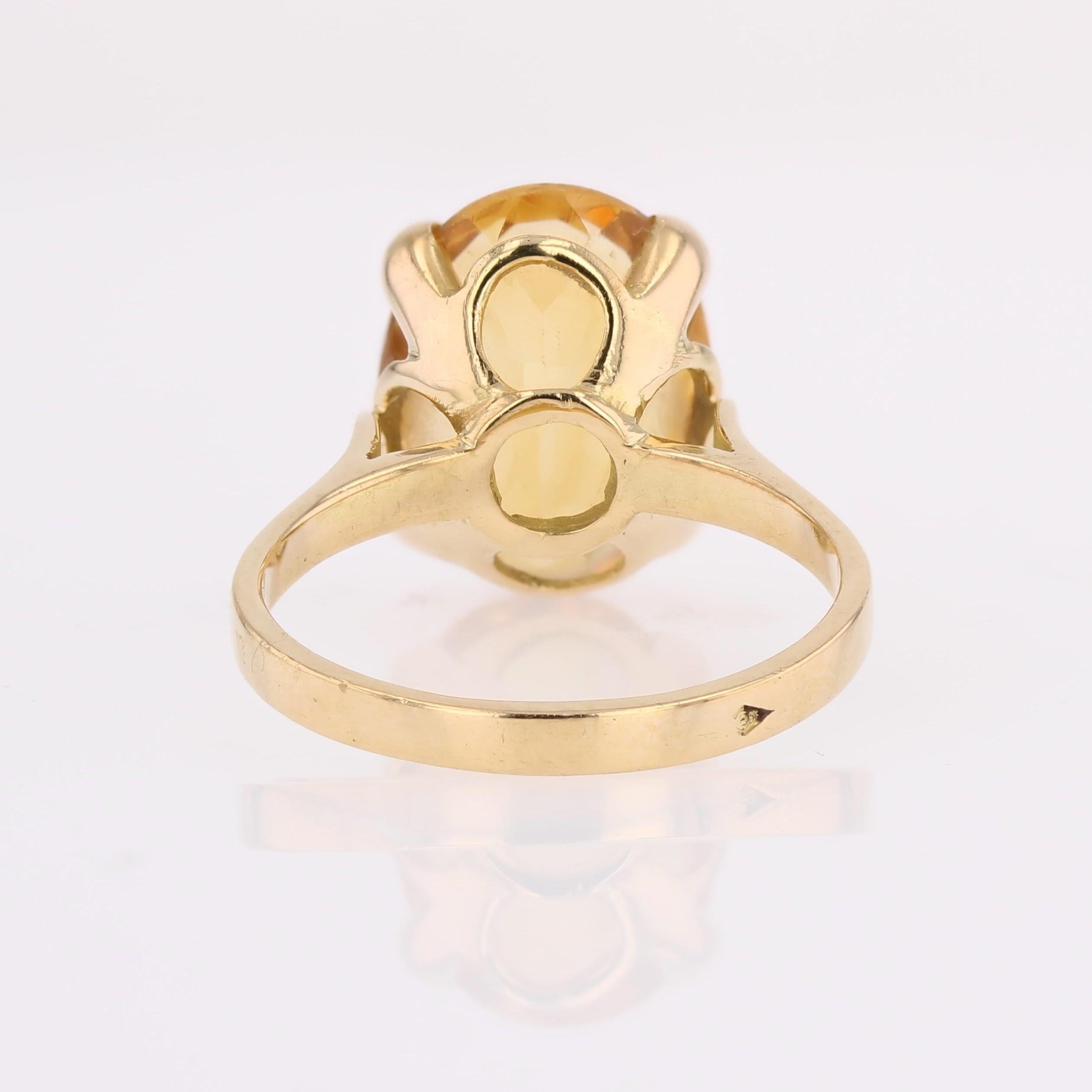 Anillo de cóctel francés de oro amarillo de 18 quilates con citrino de los años 80 en venta 3