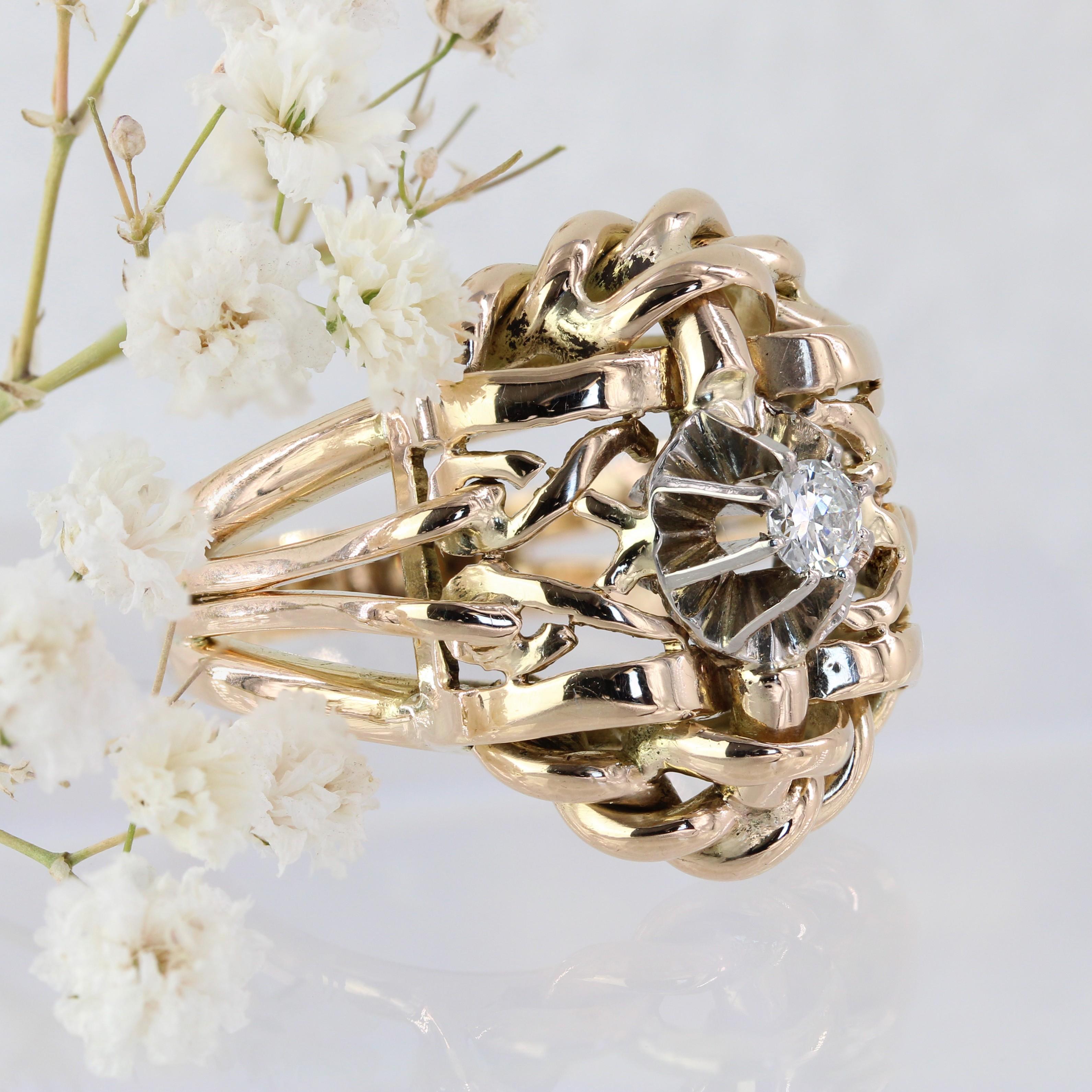 Bague rétro entrelacée en or jaune 18 carats avec diamants des années 1980 en vente 5