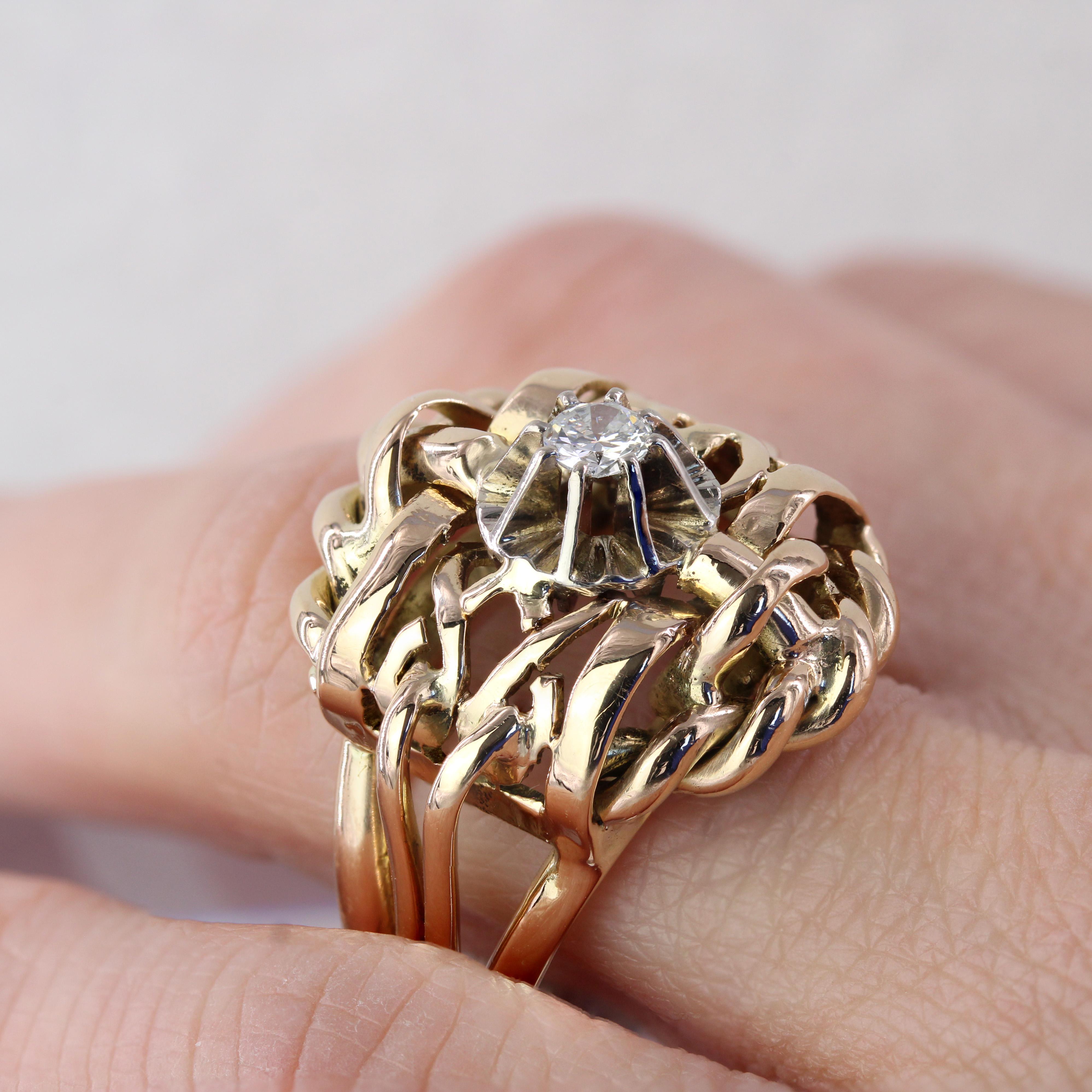 Bague rétro entrelacée en or jaune 18 carats avec diamants des années 1980 en vente 6