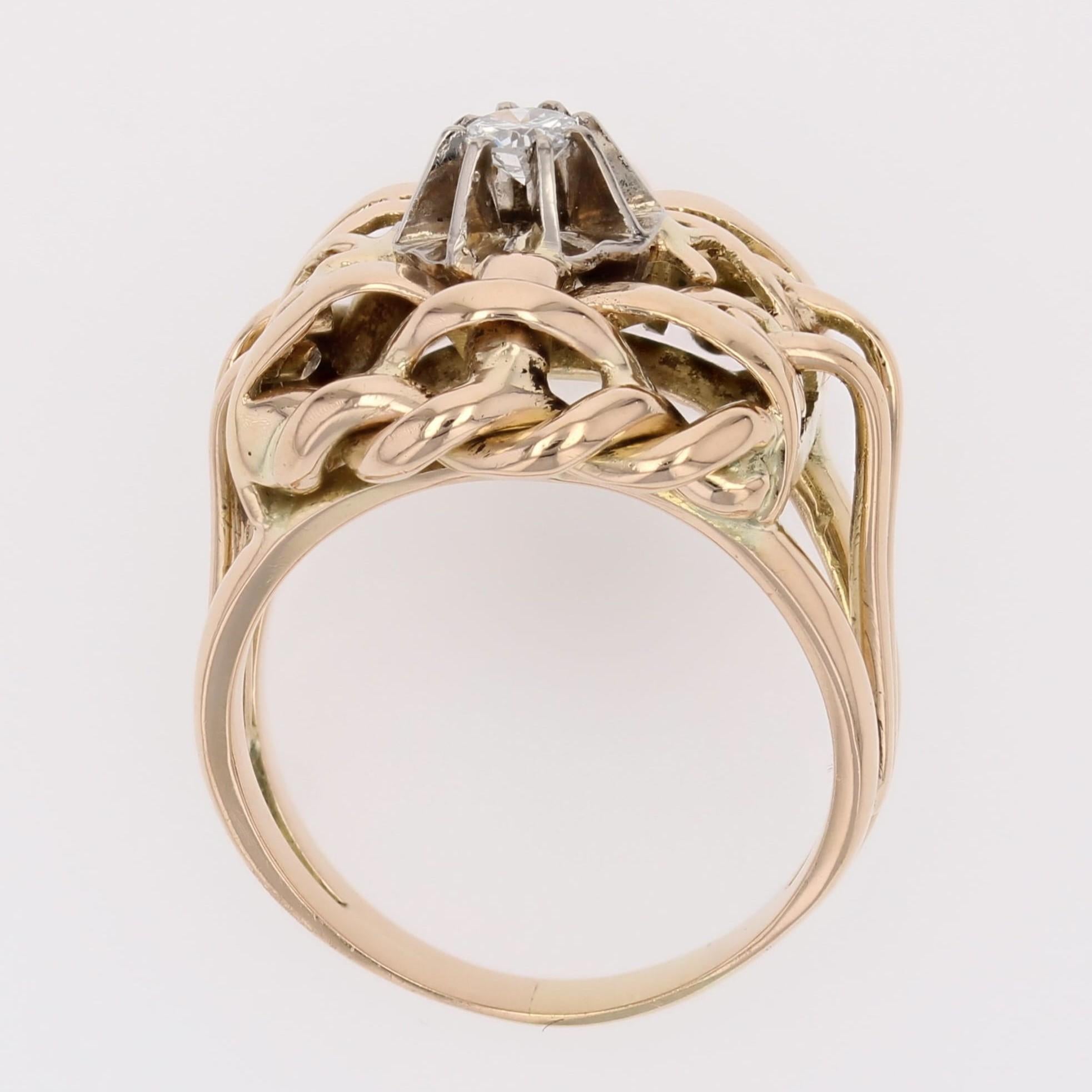 Bague rétro entrelacée en or jaune 18 carats avec diamants des années 1980 en vente 9