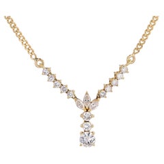 Collar de cadena de oro amarillo de 18 quilates con diamantes franceses de los años 80
