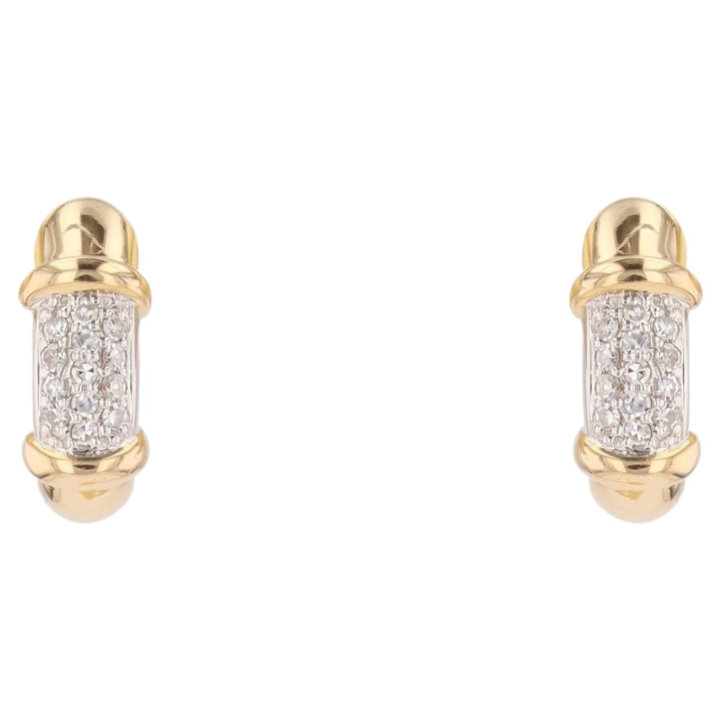 Pendientes de medio aro de oro blanco amarillo de 18 quilates con diamantes franceses de los años 80