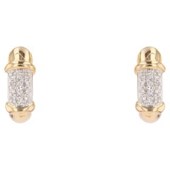 French 1980s Diamonds 18 Karat Yellow White Gold Half Hoop Earrings