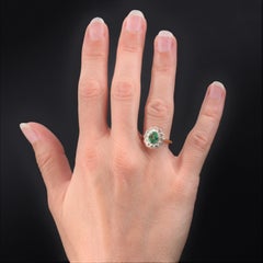 French 1980s Emerald Diamond 18 Karat Yellow Gold Pompadour Ring