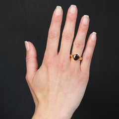 French 1980s Garnet 18 Karat Yellow Gold Bangle Ring