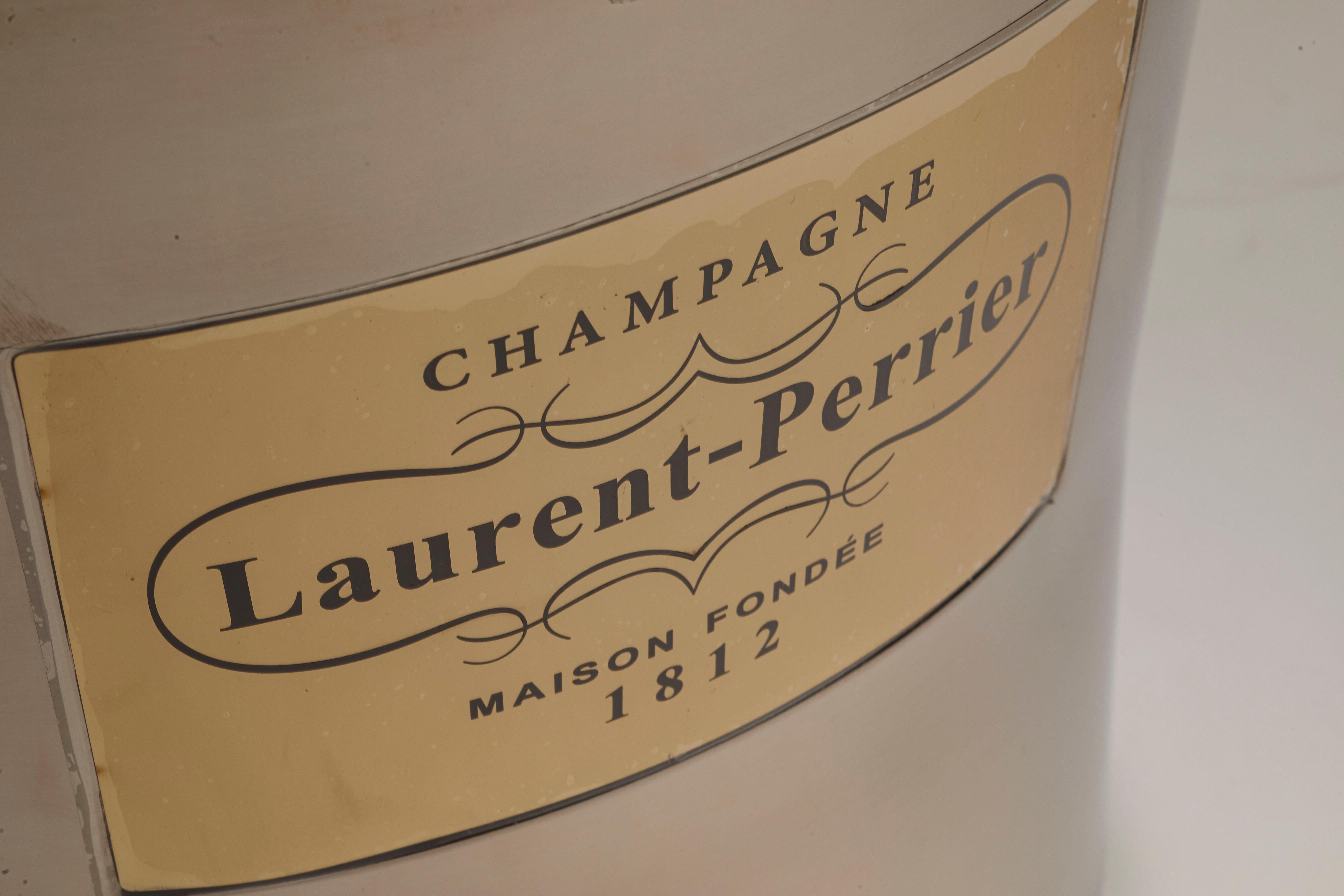 French 1980s Laurent Perrier leather handle champagne bucket.