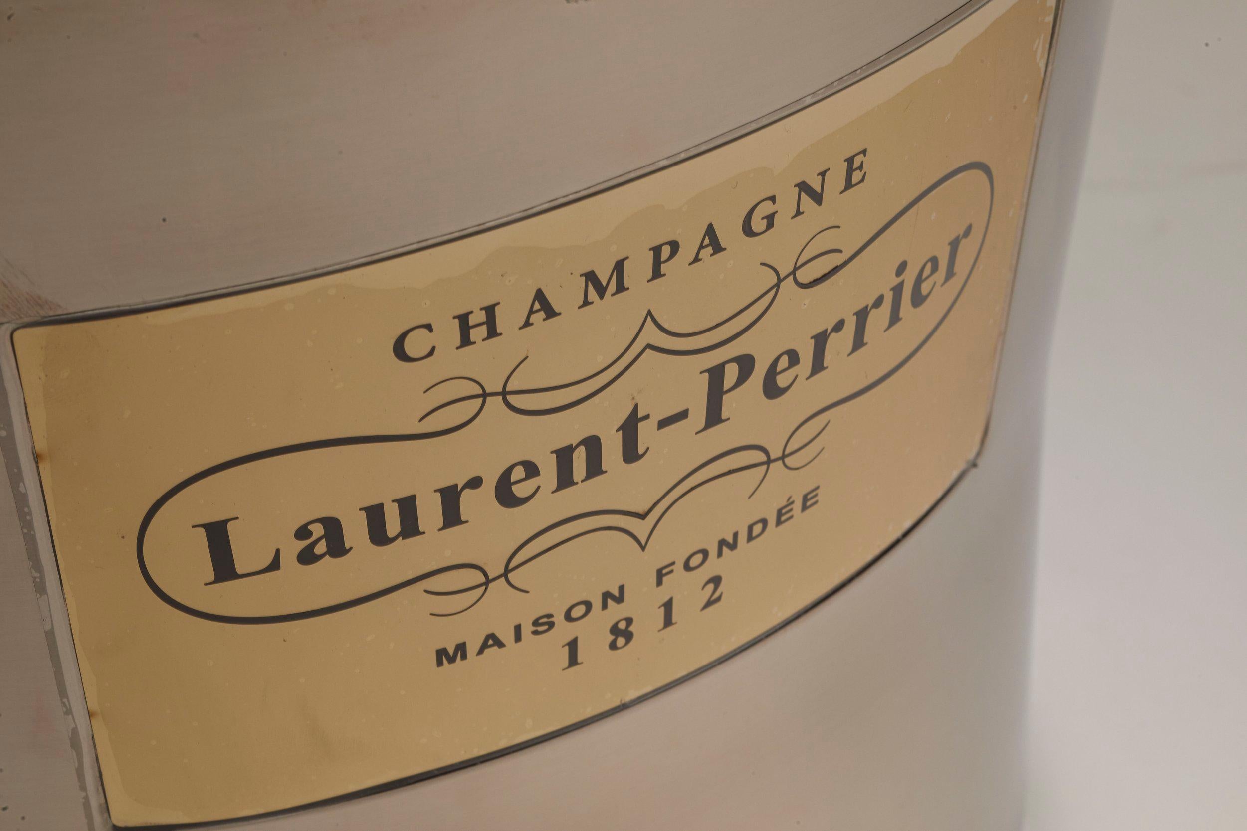 French 1980s Laurent Perrier Leather Handle Champagne Bucket In Good Condition For Sale In Aspen, CO