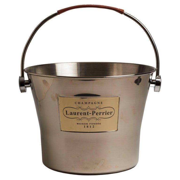 Late 20th Century French 1980s Laurent Perrier Leather Handle Champagne Bucket For Sale