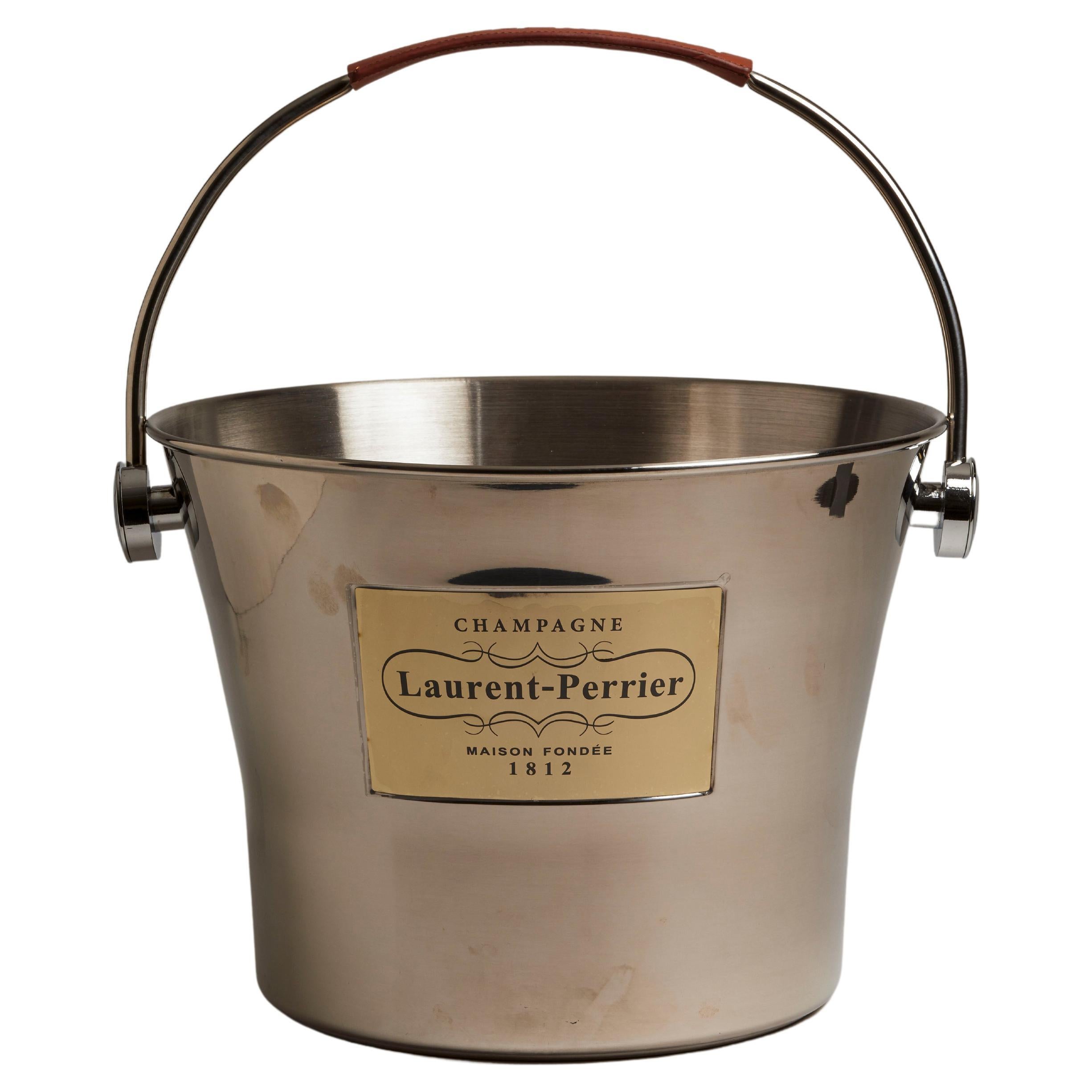 French 1980s Laurent Perrier Leather Handle Champagne Bucket