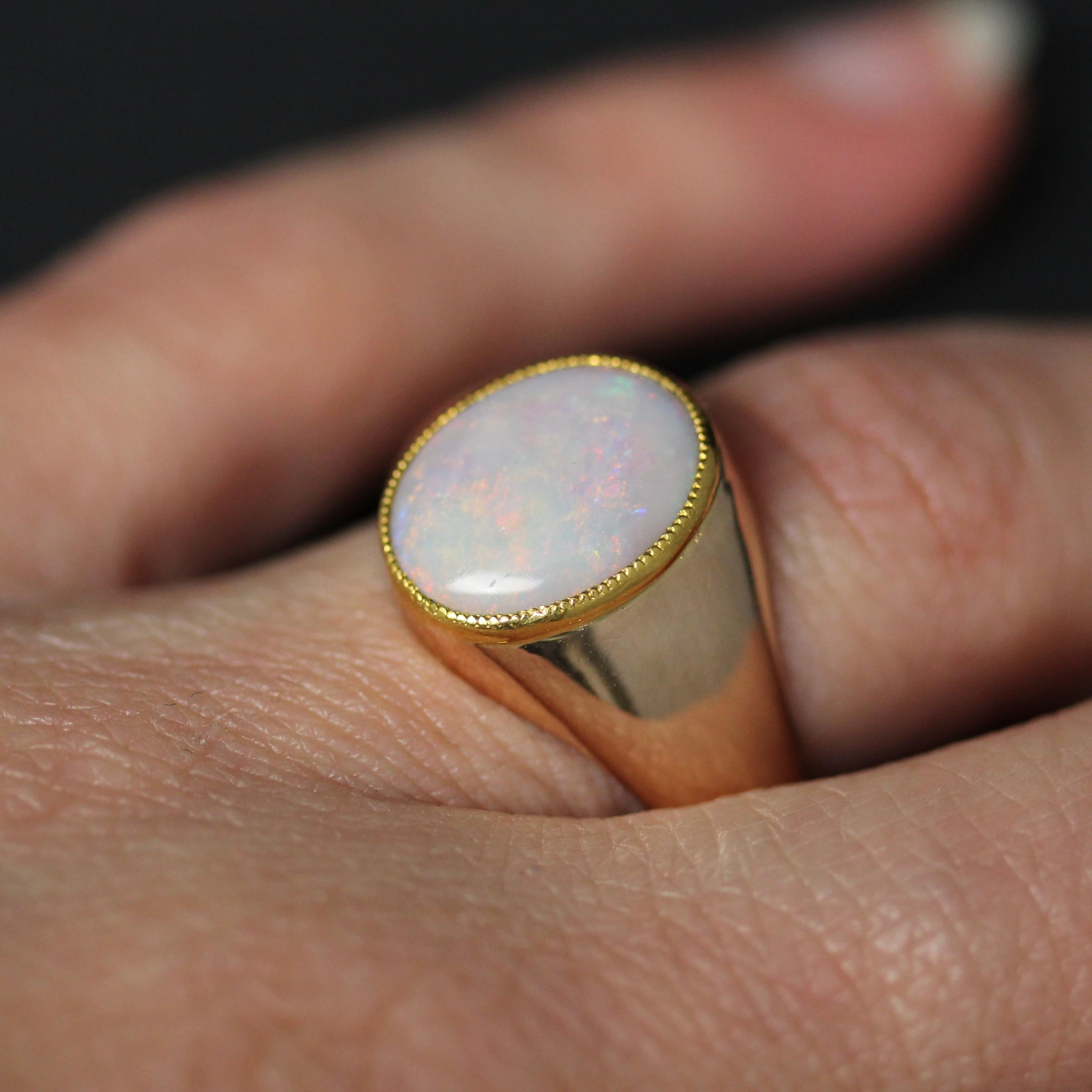 French 1980s Opal 18 Karat Rose Gold Retro Bangle Ring For Sale 7