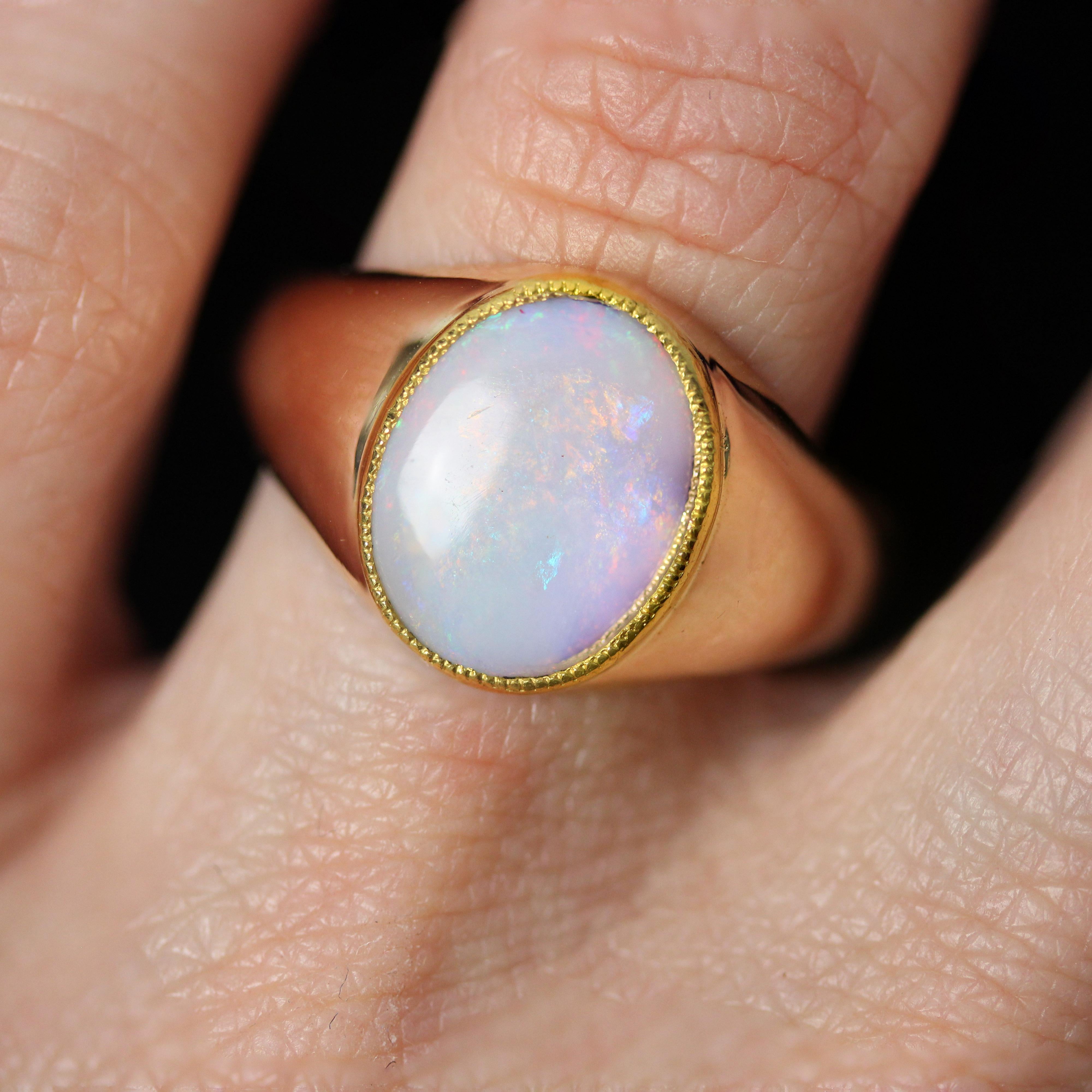 French 1980s Opal 18 Karat Rose Gold Retro Bangle Ring For Sale 9