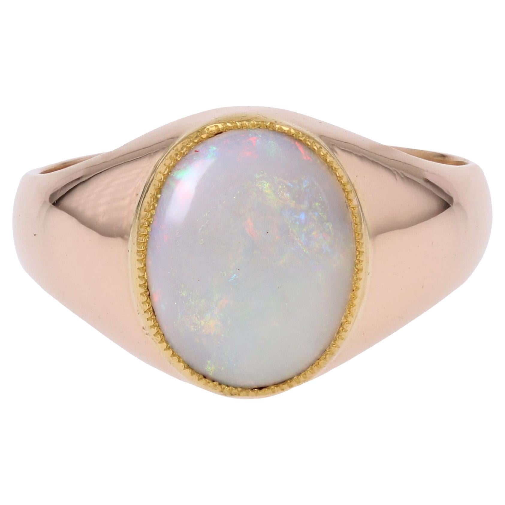 French 1980s Opal 18 Karat Rose Gold Retro Bangle Ring