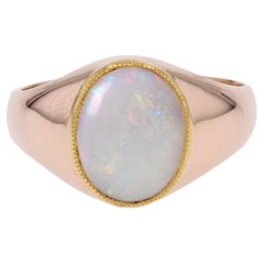 French 1980s Opal 18 Karat Rose Gold Retro Bangle Ring