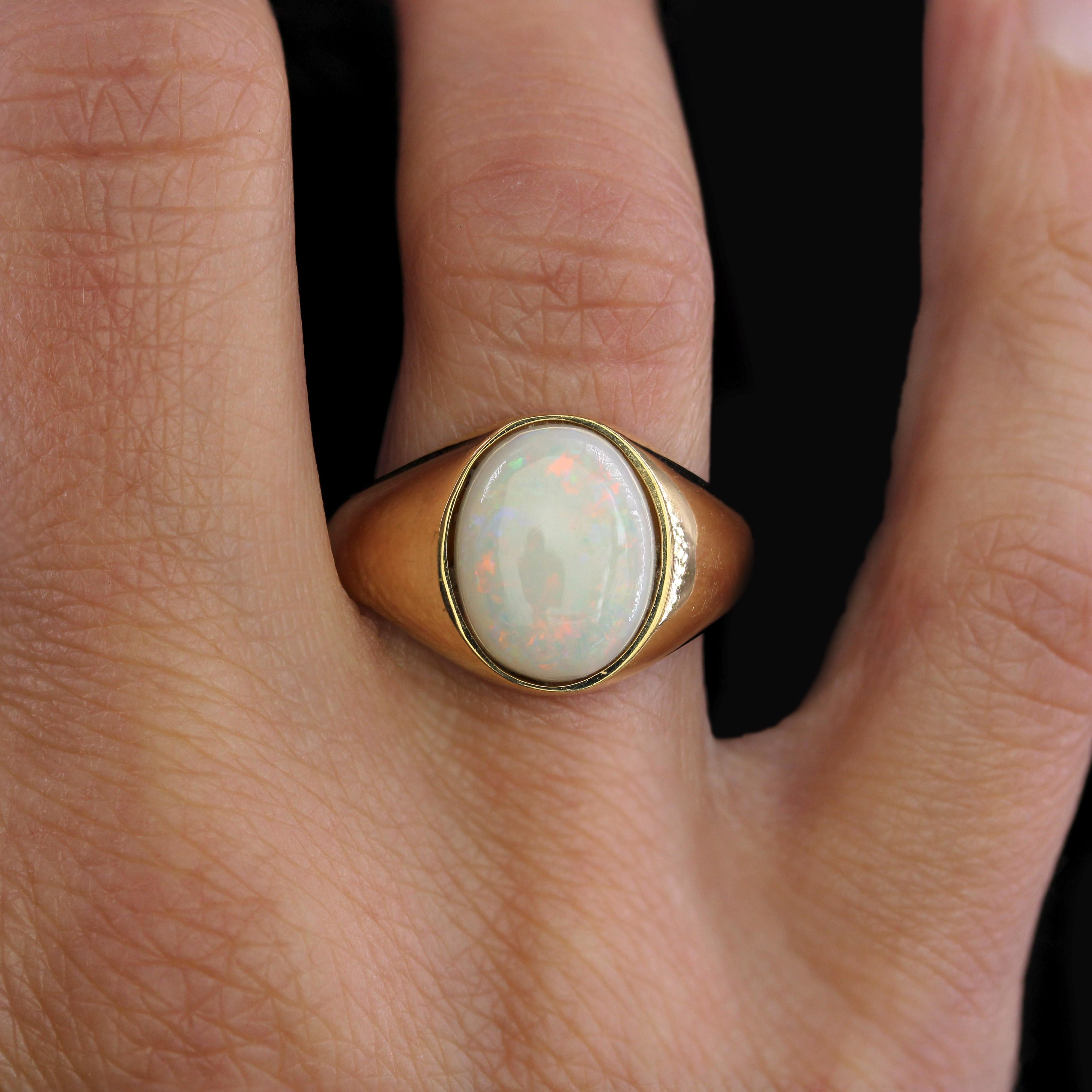 da uomo o donna Anello francese anni '80 con opale in oro giallo 18 carati, con braccialetto retrò in vendita