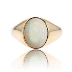French 1980s Opal 18 Karat Yellow Gold Retro Bangle Ring