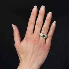 French 1980s Pear Cut Emerald Diamonds 18 Karat Yellow Gold Bangle Ring