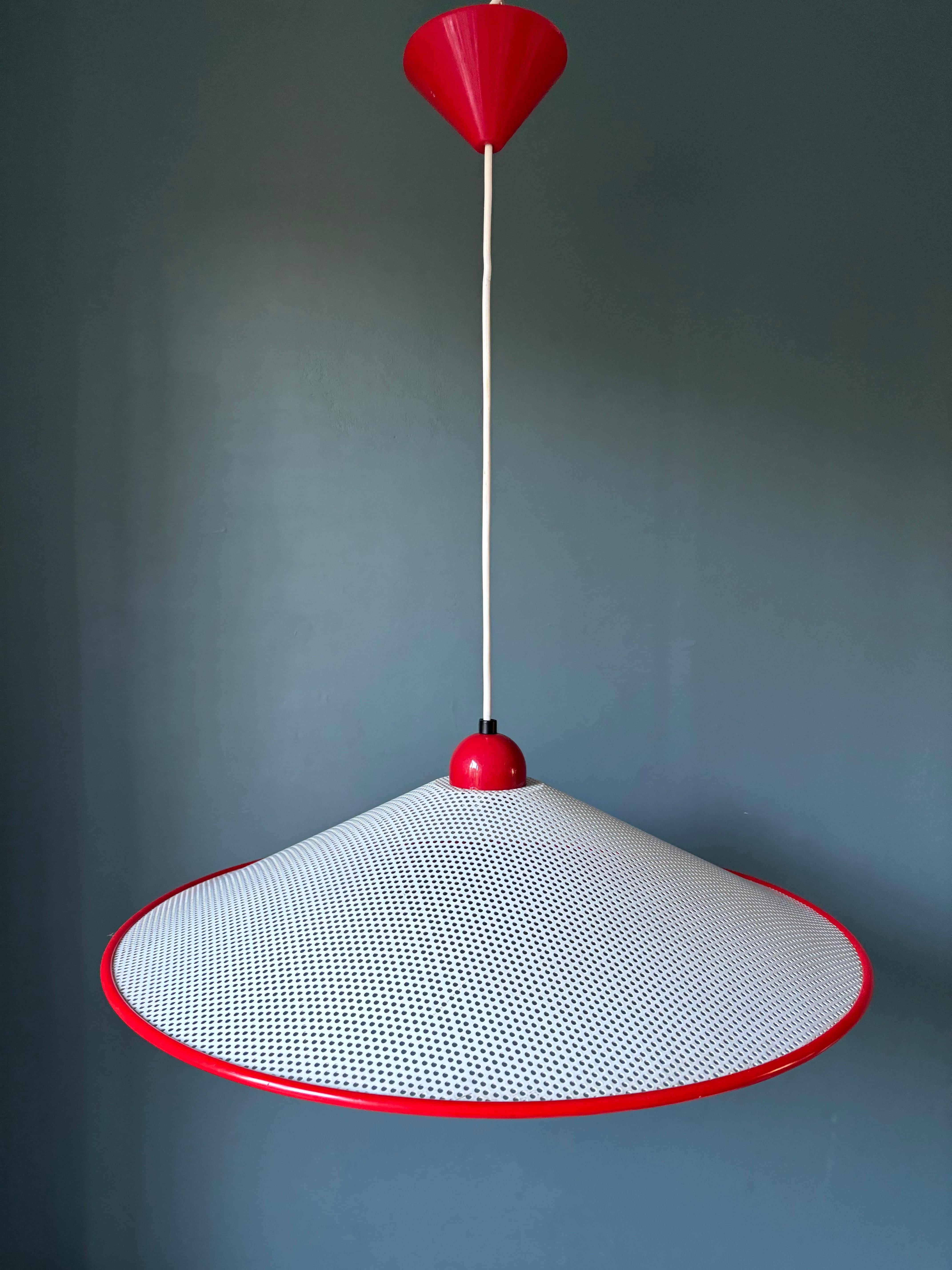 French 1980s Perforated Matégot Style White Metal Cone Pendant For Sale 3