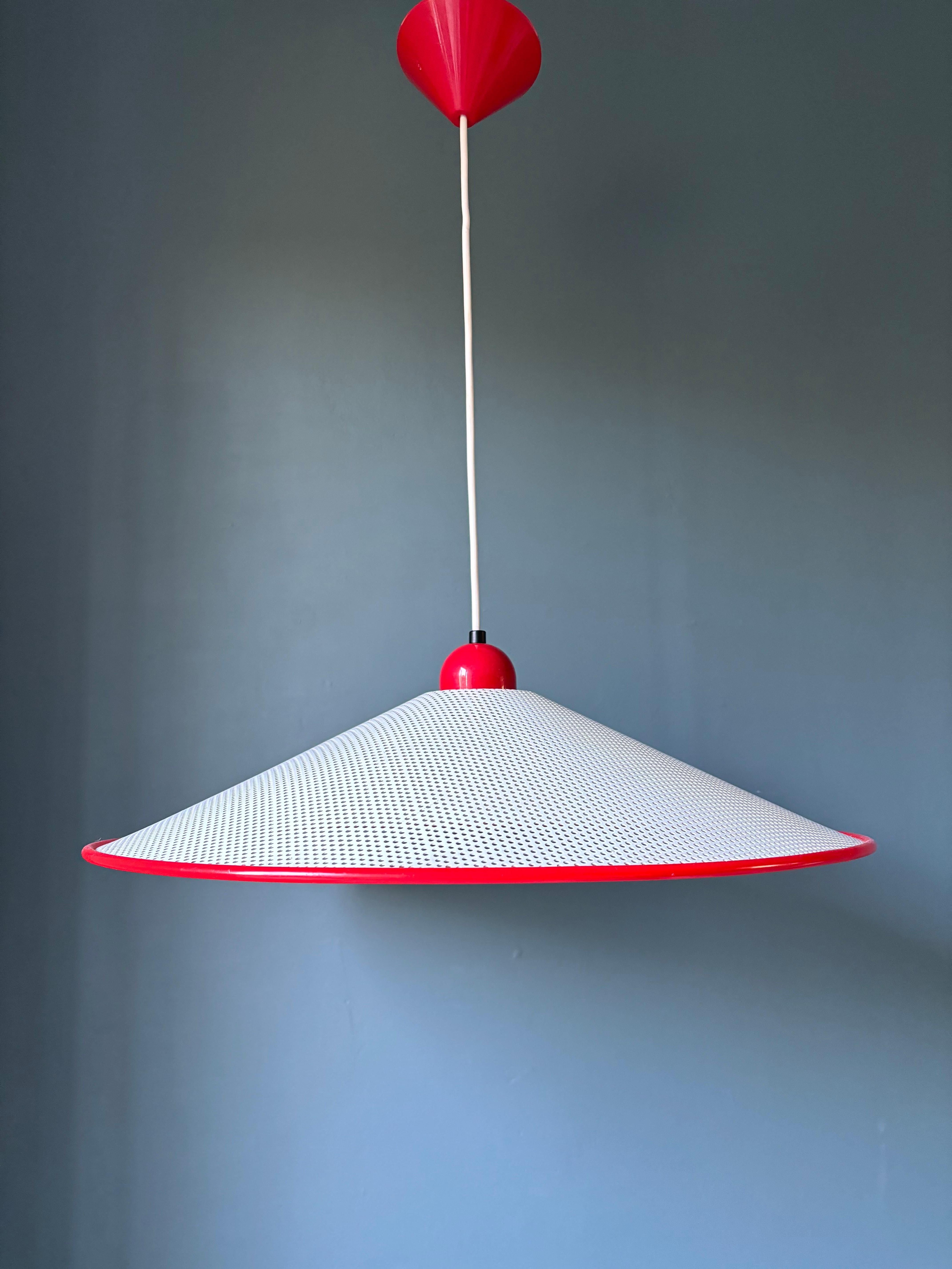 French 1980s Perforated Matégot Style White Metal Cone Pendant For Sale 2
