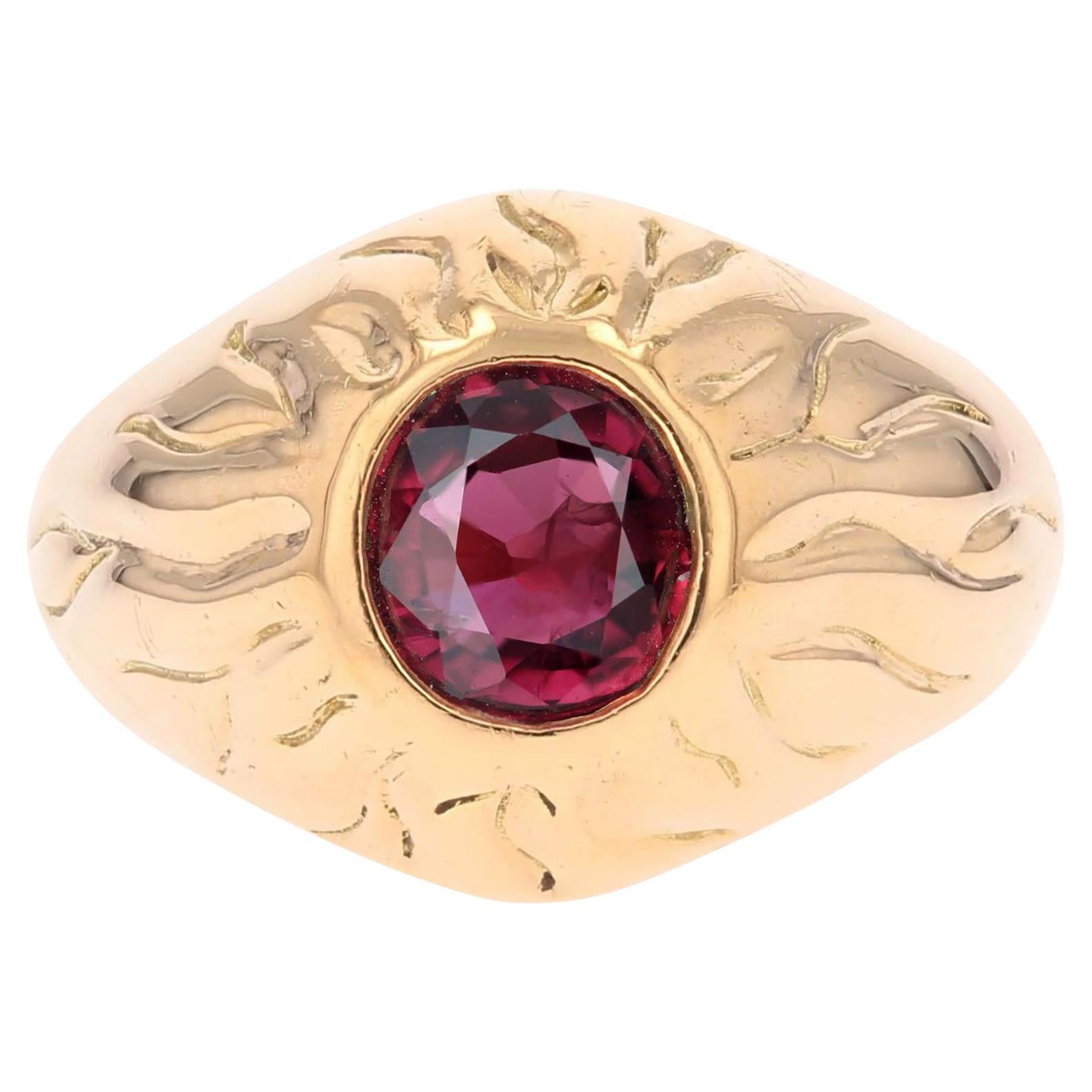 French 1980s Ruby 18 Karat Yellow Gold Bangle Ring For Sale