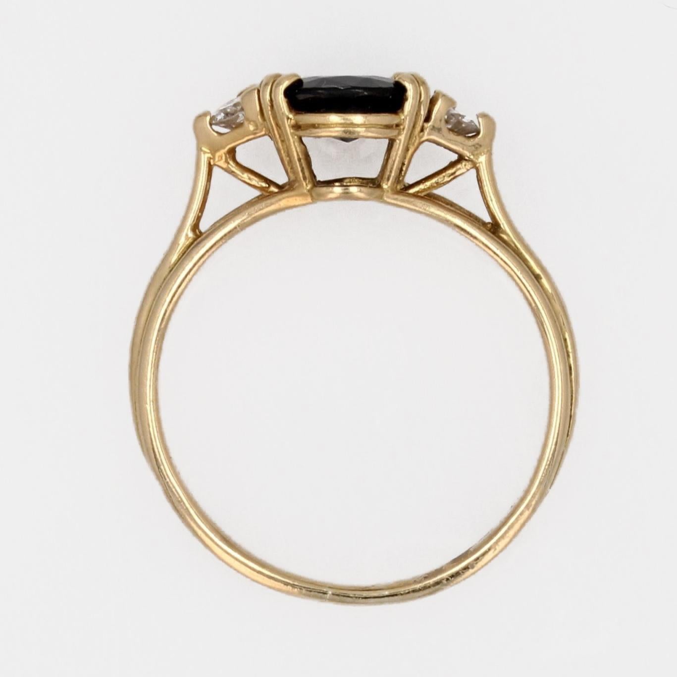 French 1980s Sapphire Diamonds 18 Karat Yellow Gold Ring 5