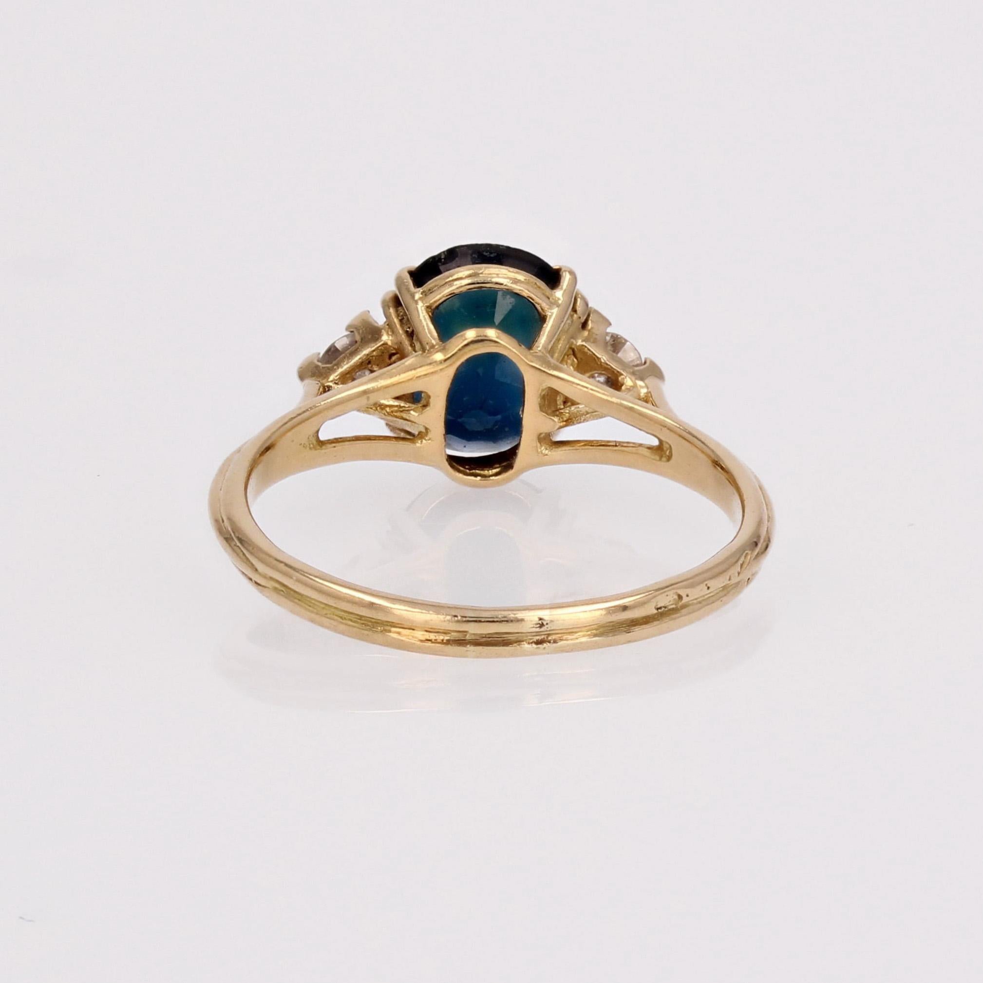 French 1980s Sapphire Diamonds 18 Karat Yellow Gold Ring 6