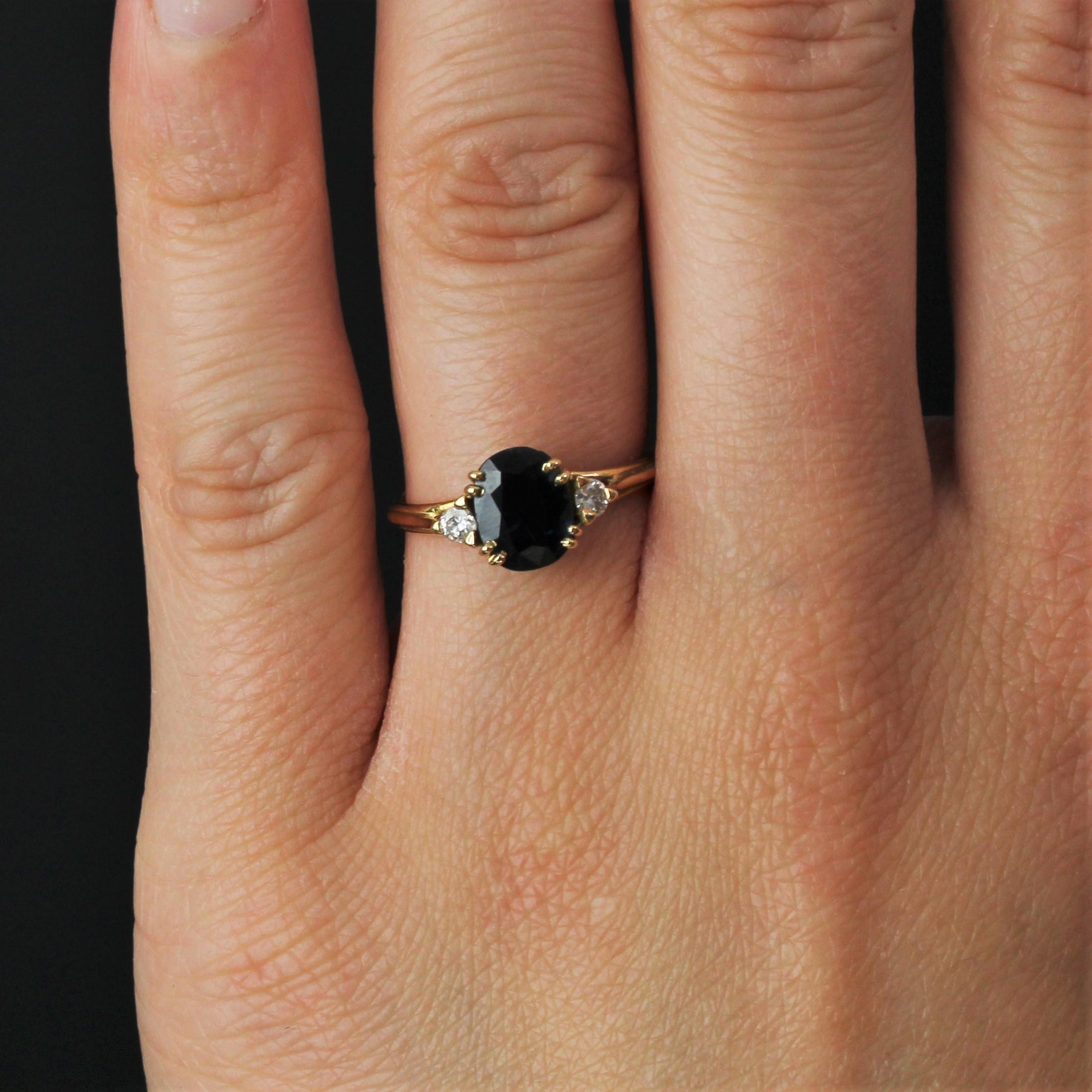Women's French 1980s Sapphire Diamonds 18 Karat Yellow Gold Ring