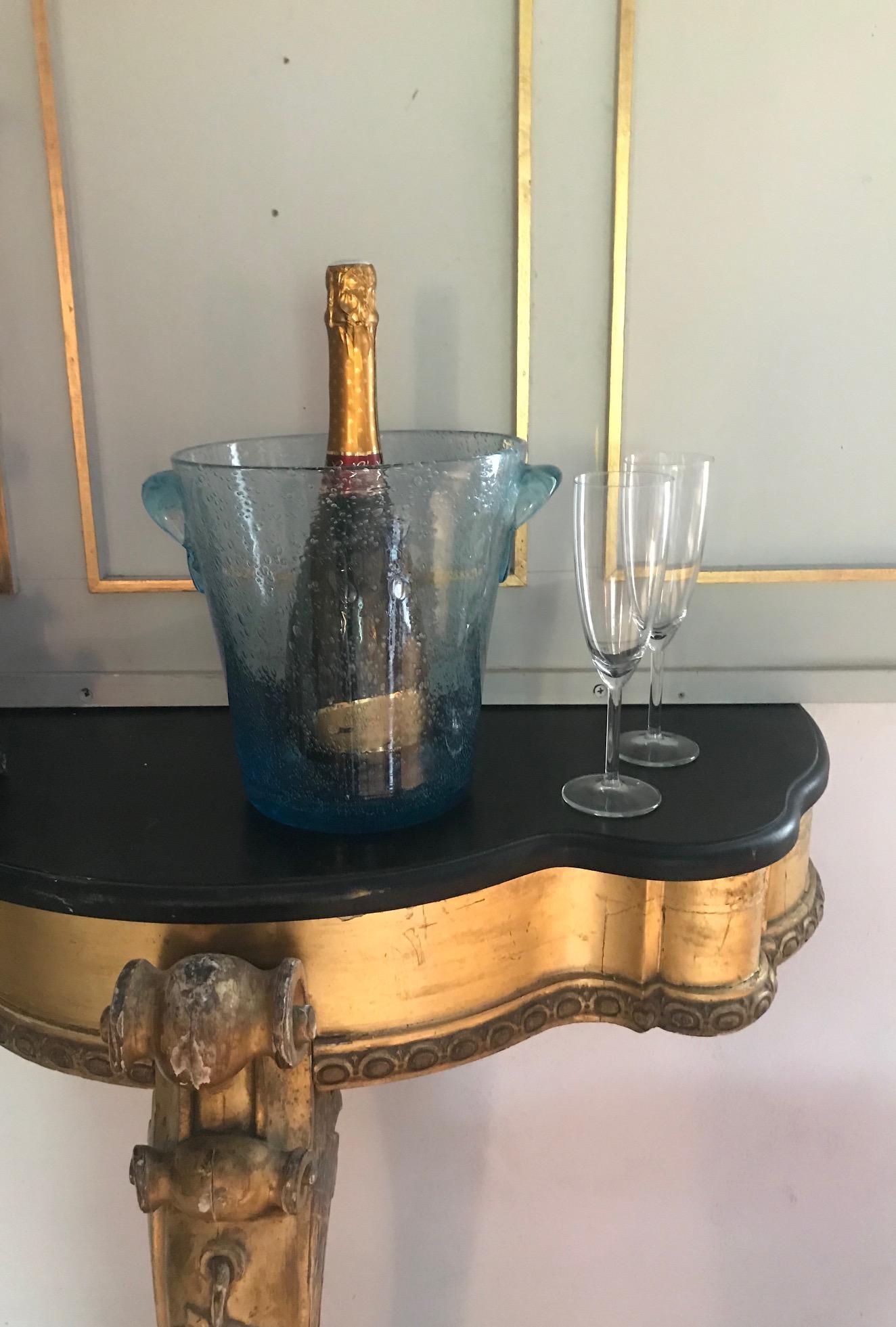 French 1980s Tall Blue Bubble Vase/ Champagne Bucket 3