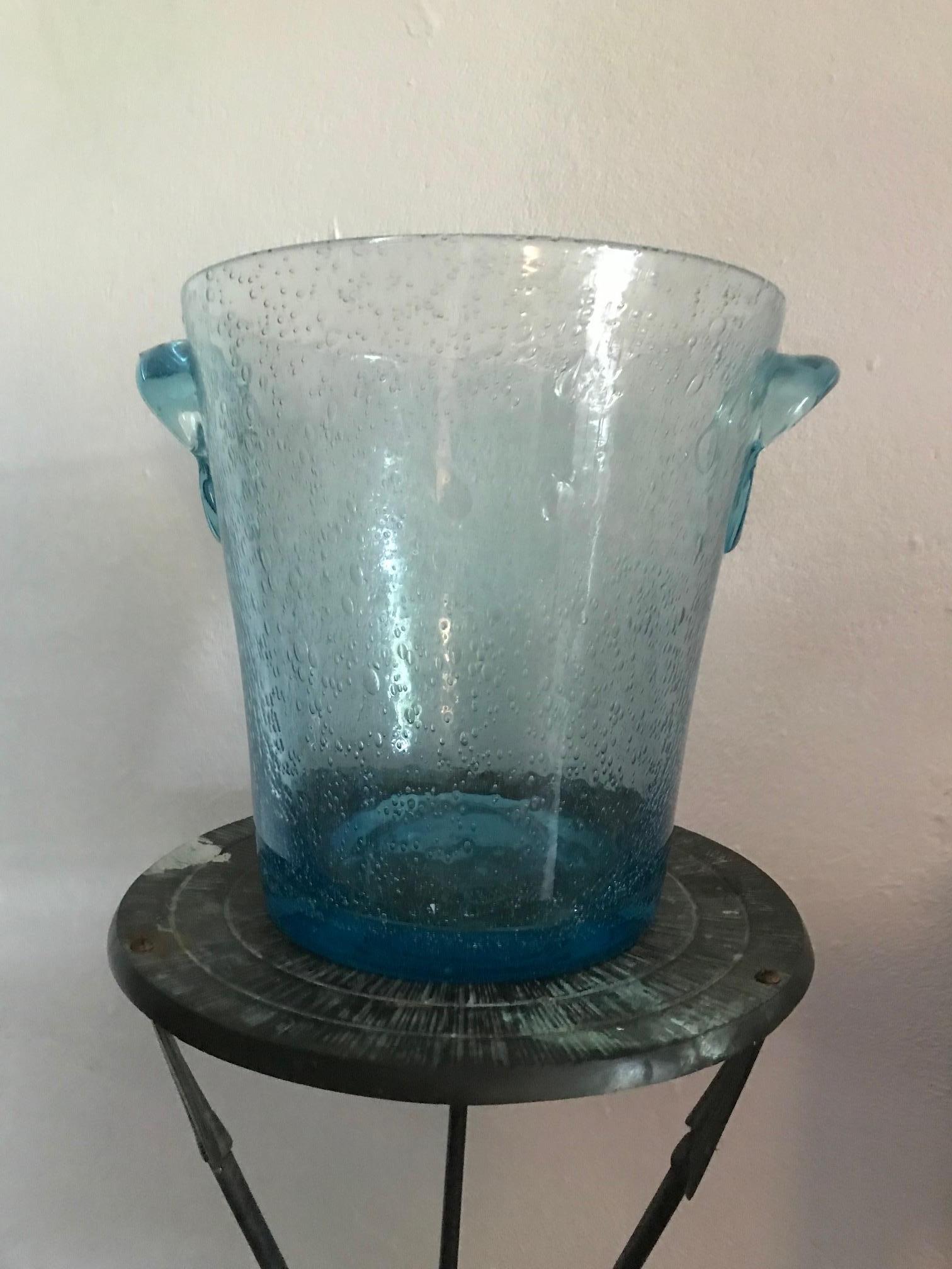 A fabulous tall and heavy hand blown bubble glass champagne bucket, which can also be used as a vase. French circa1980s most likely to be Biot but this one is not signed. Great size and a wonderful decorative object.