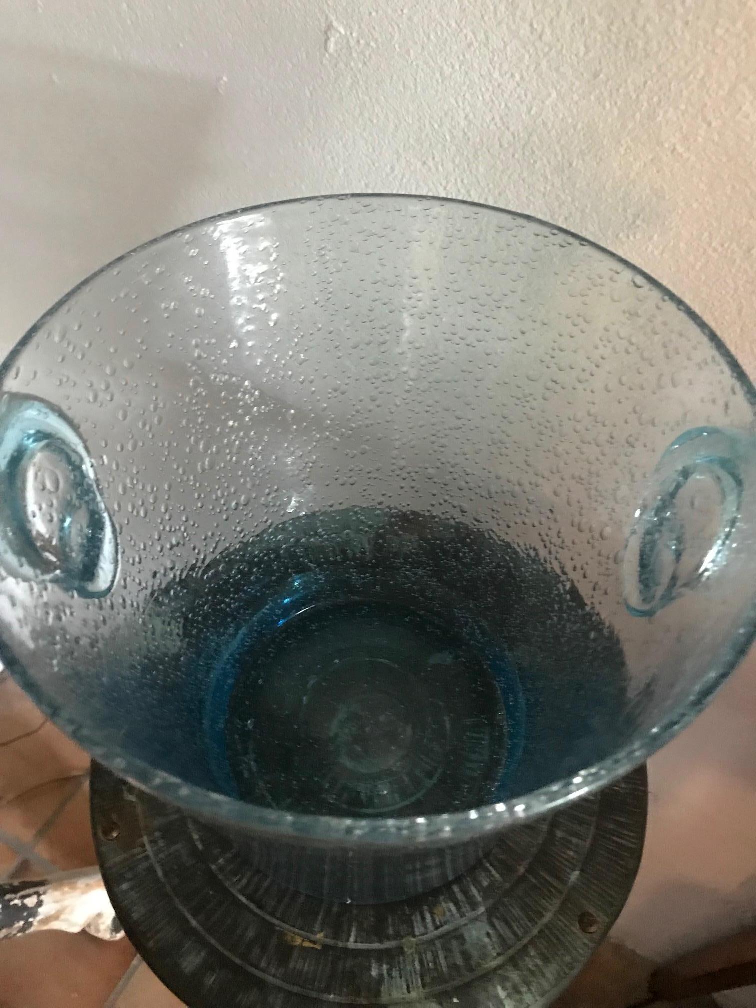 Mid-Century Modern French 1980s Tall Blue Bubble Vase/ Champagne Bucket