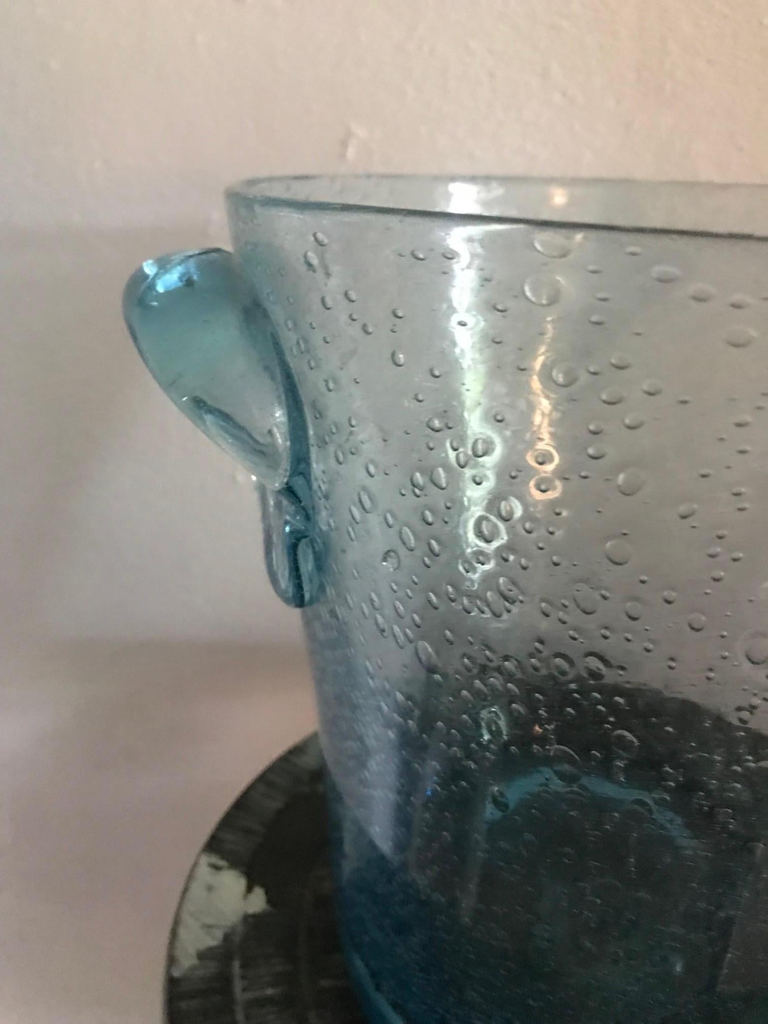 French 1980s Tall Blue Bubble Vase/ Champagne Bucket In Good Condition In London, GB