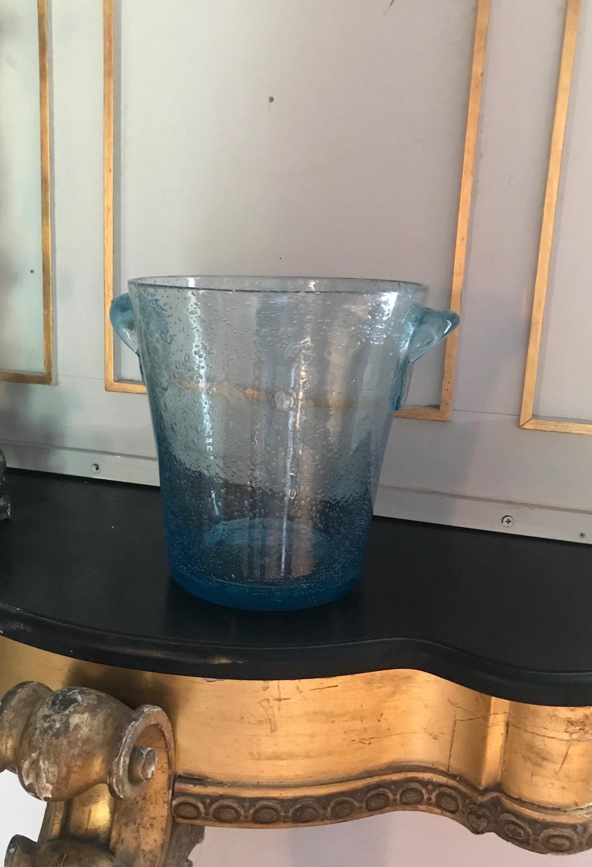 French 1980s Tall Blue Bubble Vase/ Champagne Bucket 1