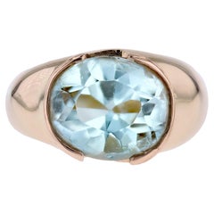 French 1980s Topaz 18 Karat Yellow Gold Bangle Ring