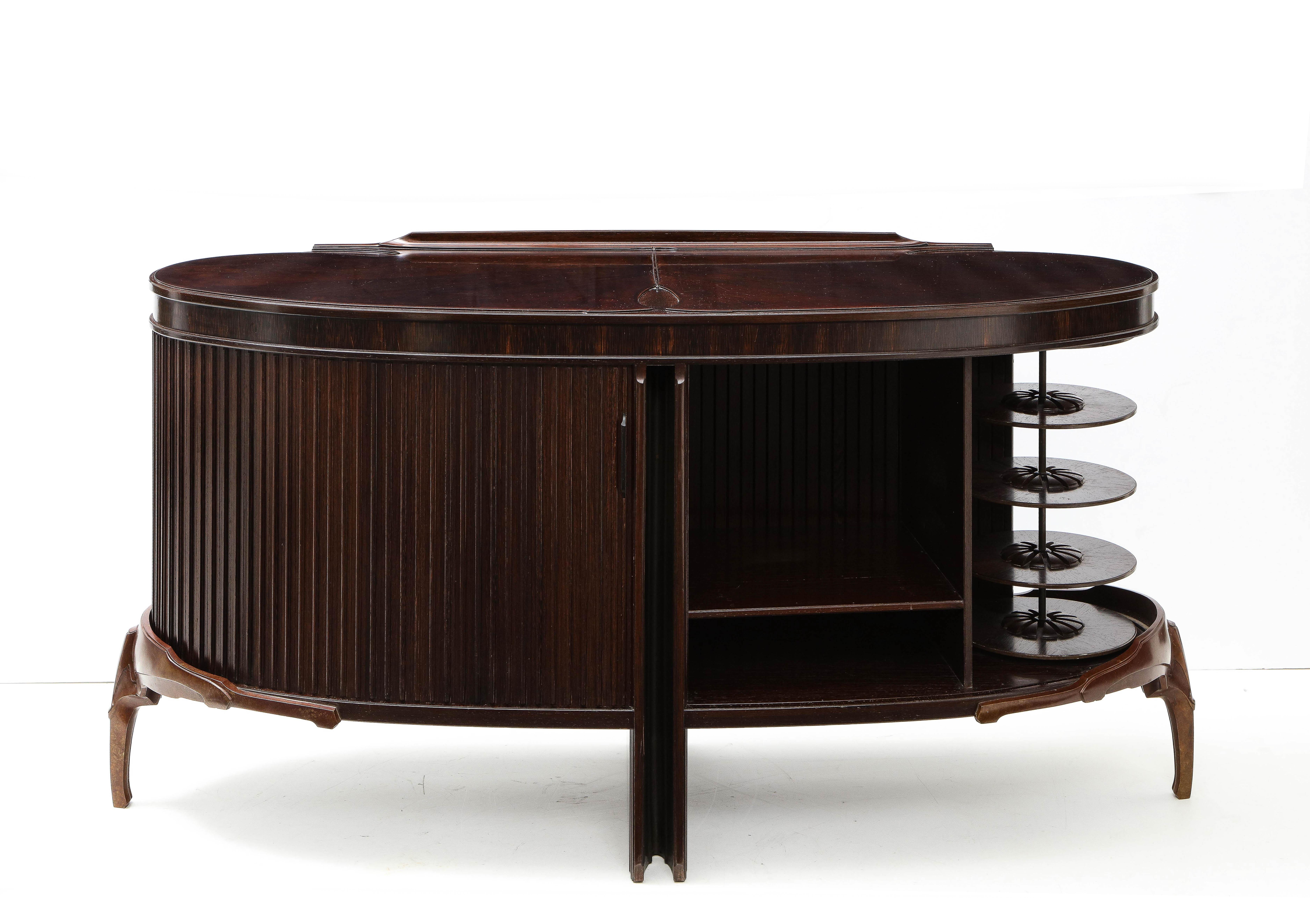 French 1990s Post Modern Mahogany Bronze Sideboard In Excellent Condition For Sale In New York, NY