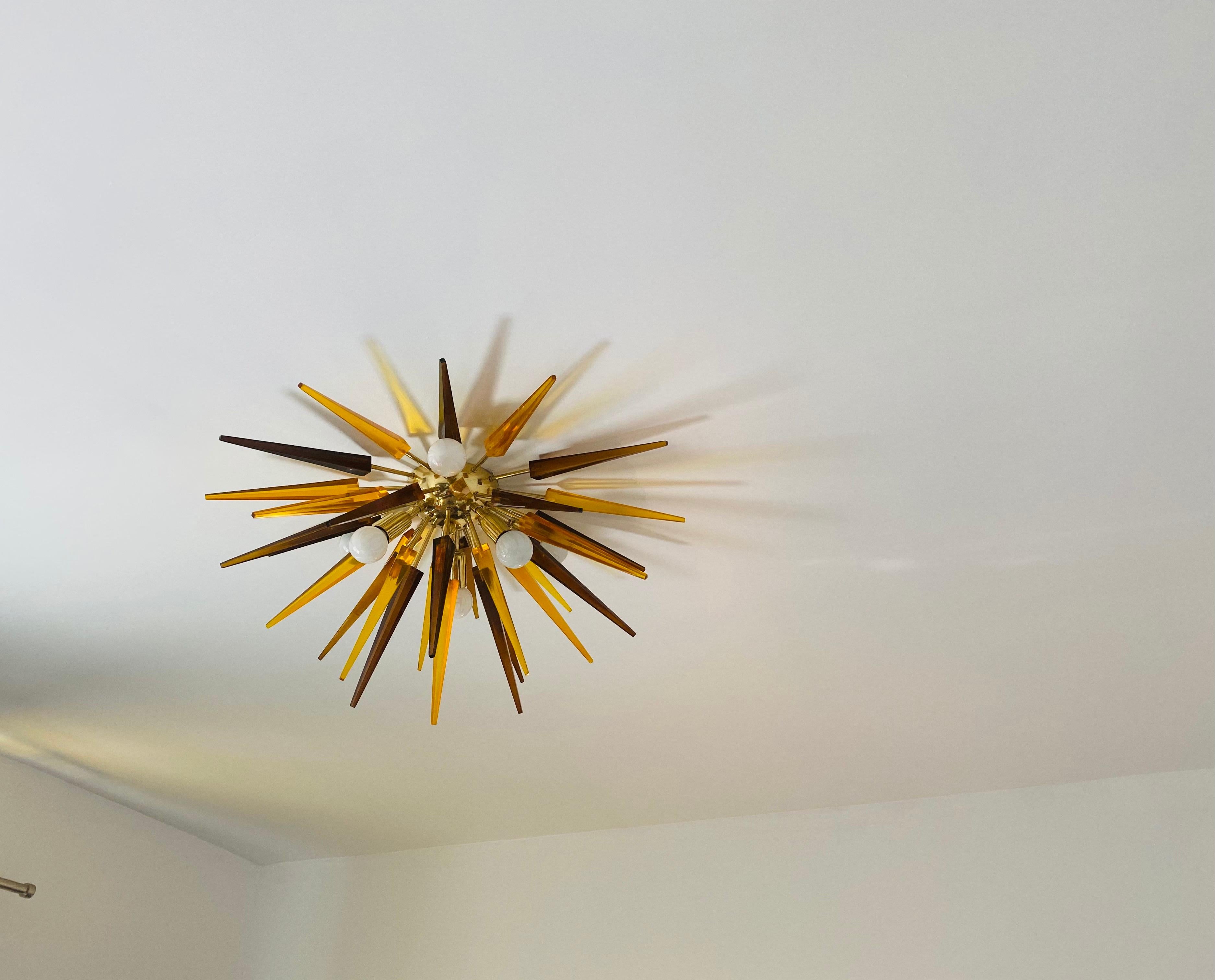 French 1990s Sunburst Flush Light For Sale 4