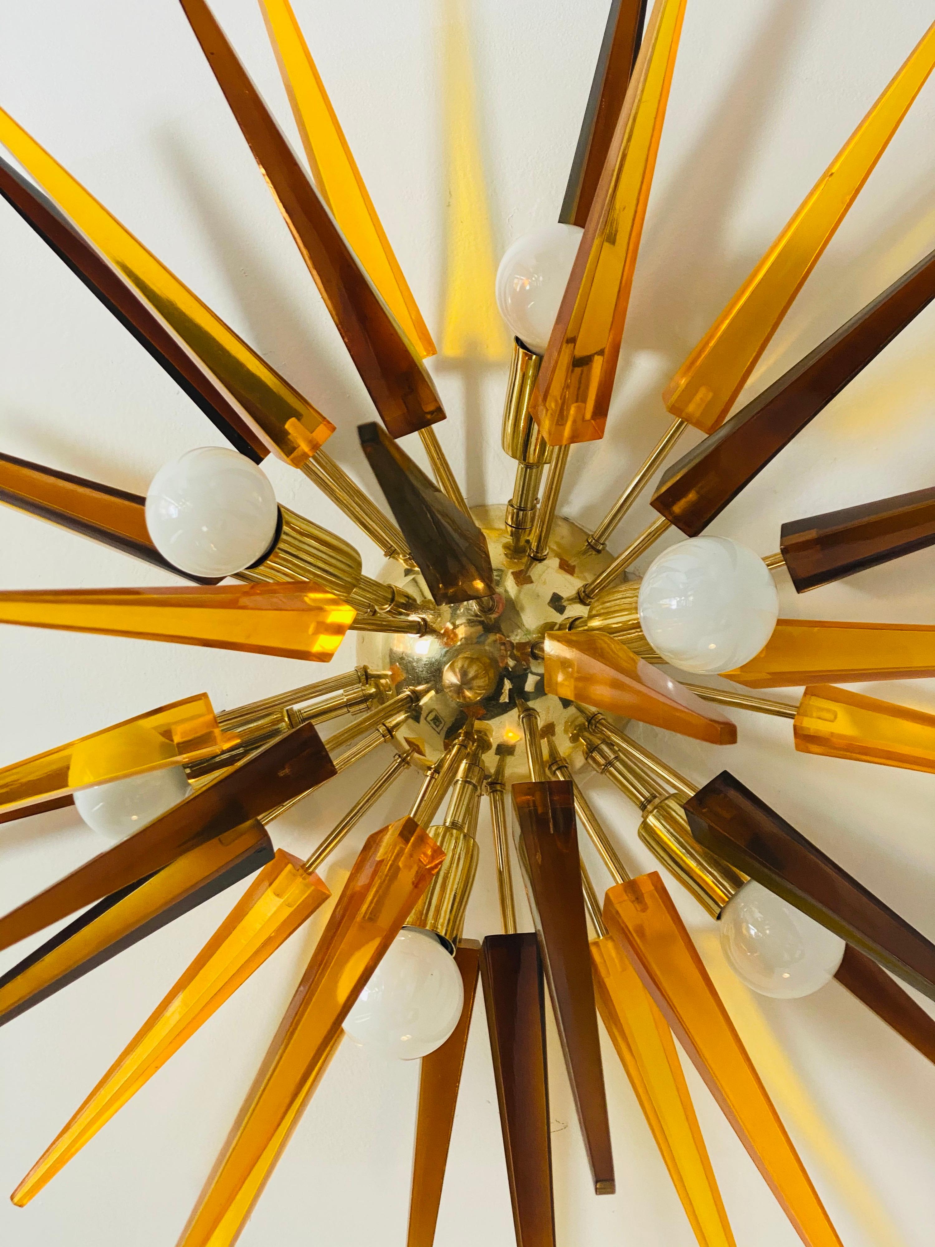 French 1990s Sunburst Flush Light In Excellent Condition For Sale In New York, NY