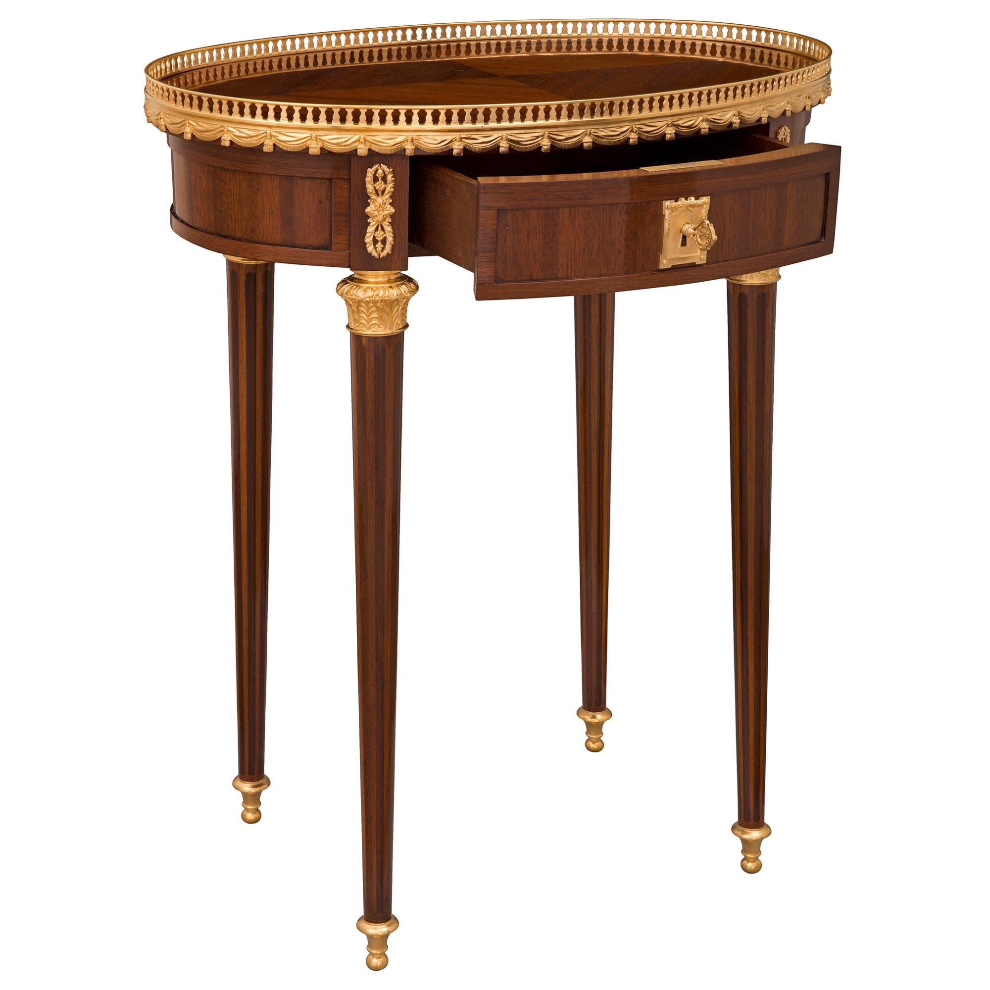 French 19h Century Louis XVI St. Mahogany and Ormolu Side Table Signed Krieger In Good Condition In West Palm Beach, FL