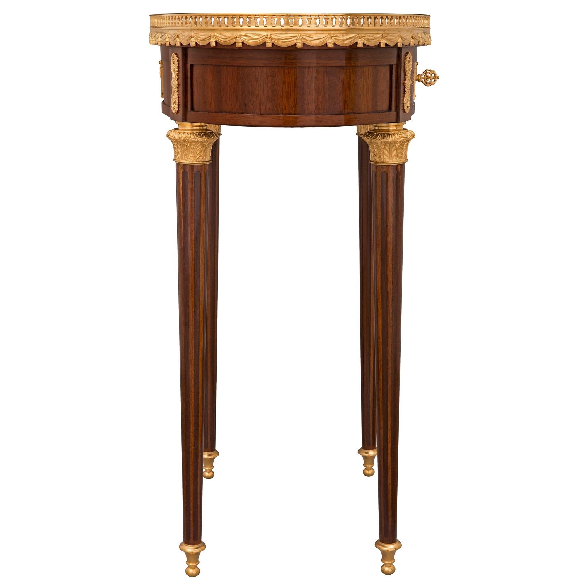 19th Century French 19h Century Louis XVI St. Mahogany and Ormolu Side Table Signed Krieger