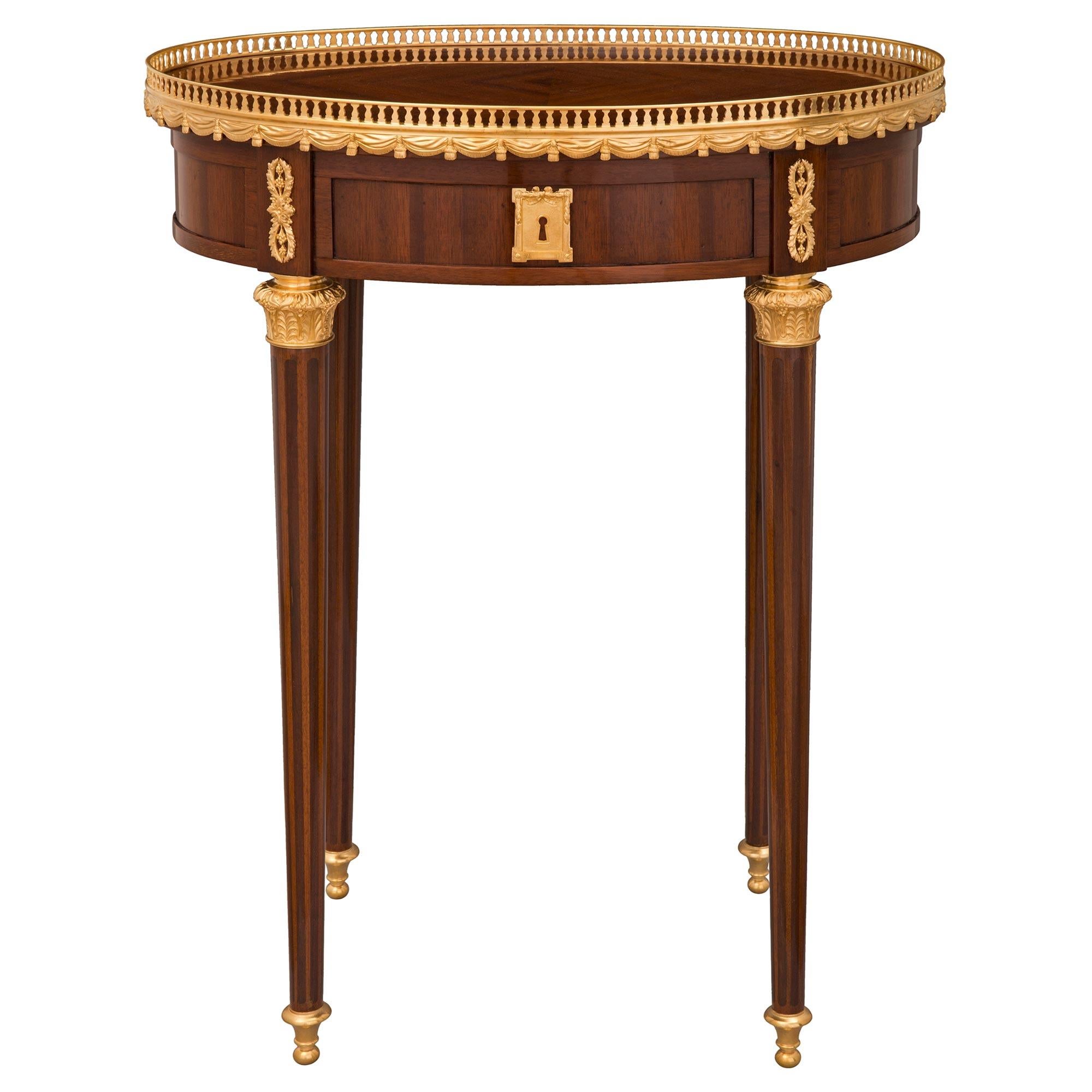 French 19h Century Louis XVI St. Mahogany and Ormolu Side Table Signed Krieger 1