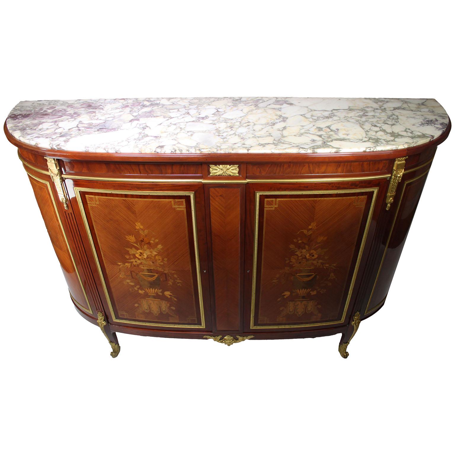 Early 20th Century French 19th-20th C. Louis XV Style Mahogany Ormolu Mounted Buffet Server Cabinet For Sale