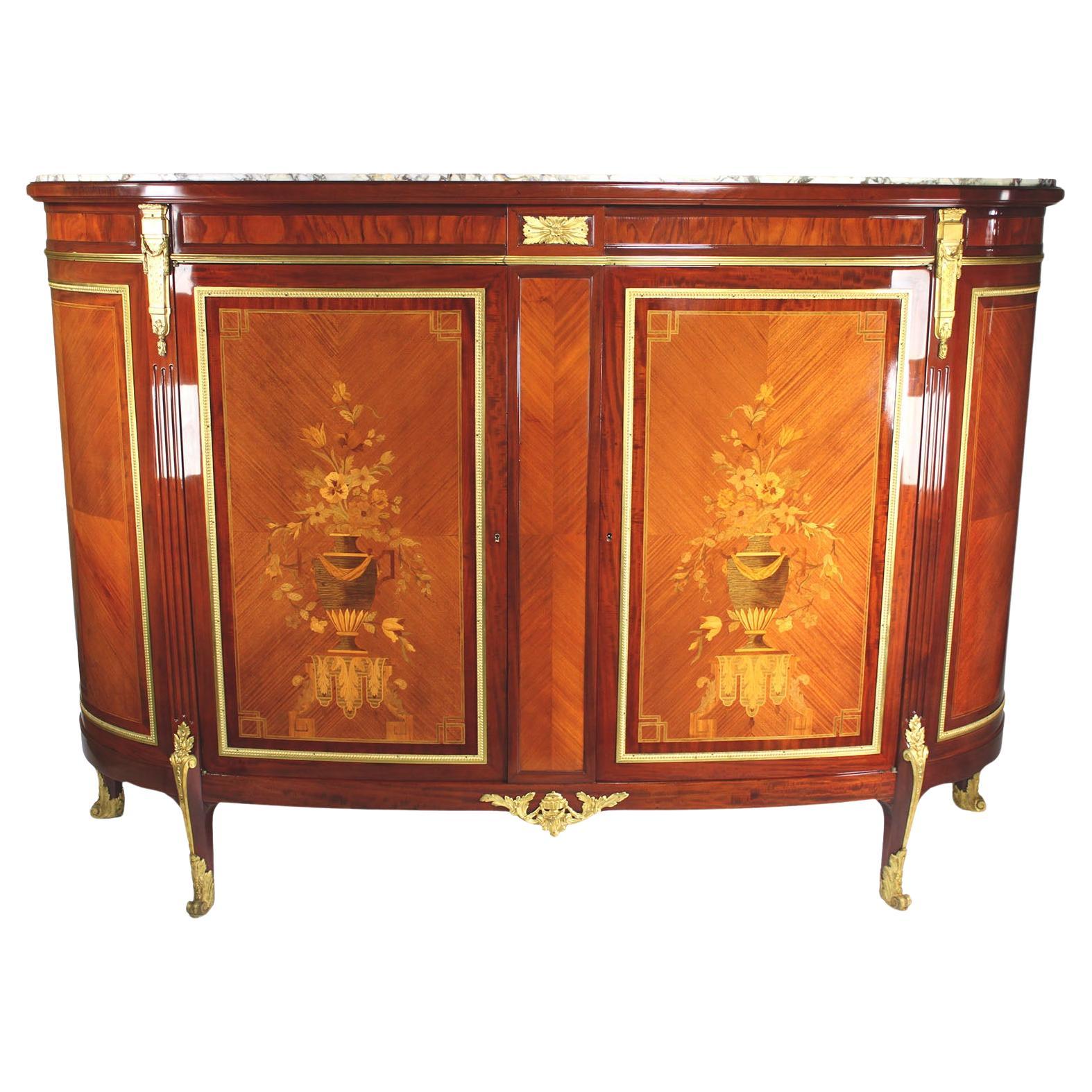 French 19th-20th C. Louis XV Style Mahogany Ormolu Mounted Buffet Server Cabinet For Sale