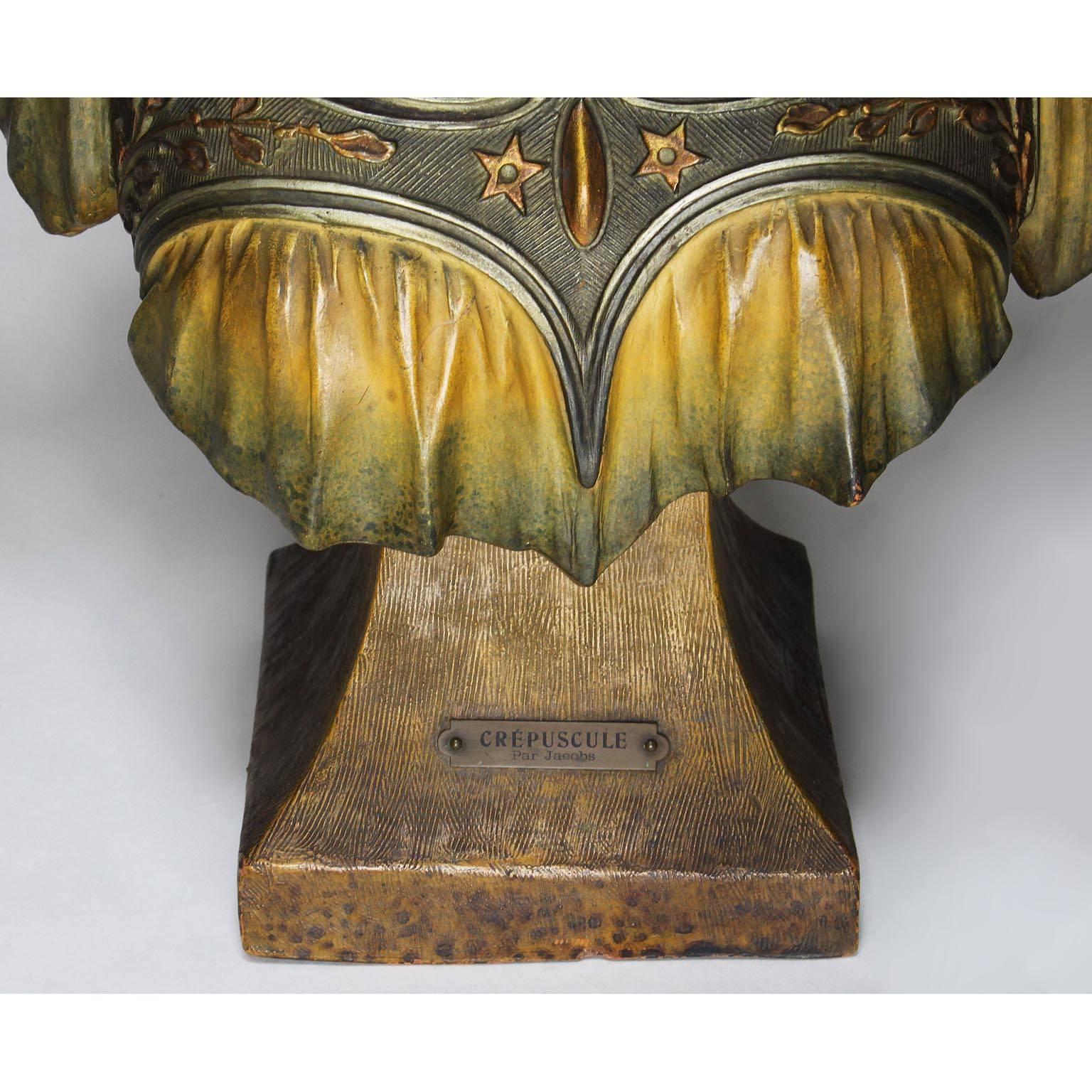 Buste de « Crépuscule » en terre cuite polychromée Art Nouveau du 19e-20e siècle français en vente 3