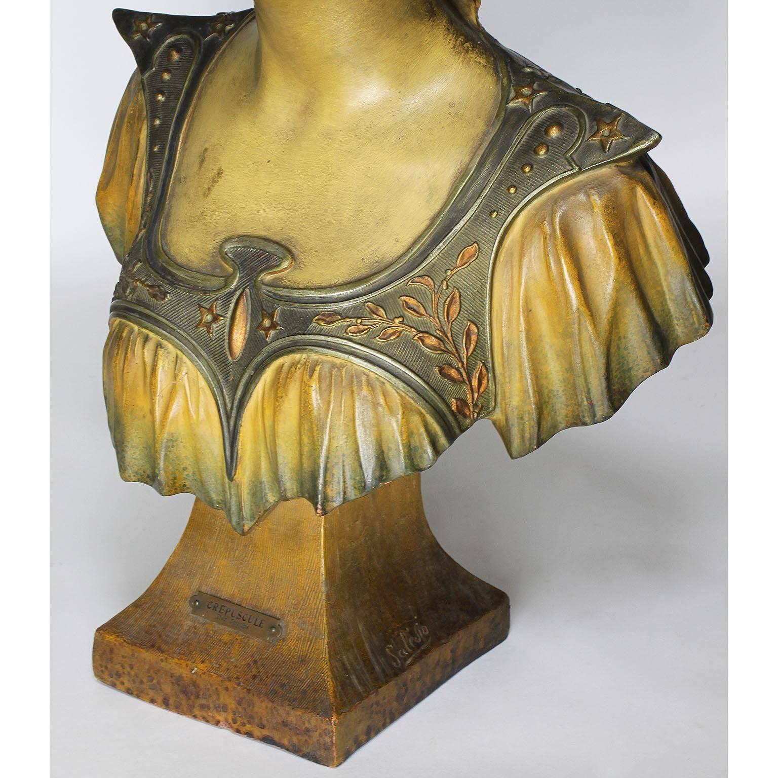 Buste de « Crépuscule » en terre cuite polychromée Art Nouveau du 19e-20e siècle français en vente 4