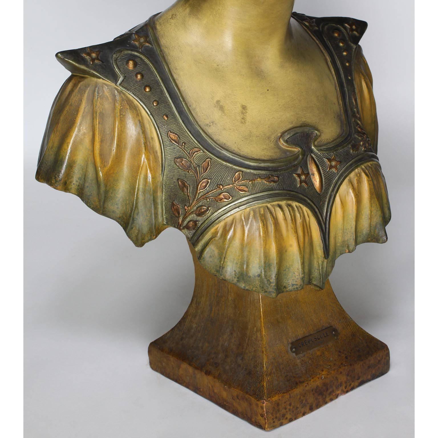 Buste de « Crépuscule » en terre cuite polychromée Art Nouveau du 19e-20e siècle français en vente 6