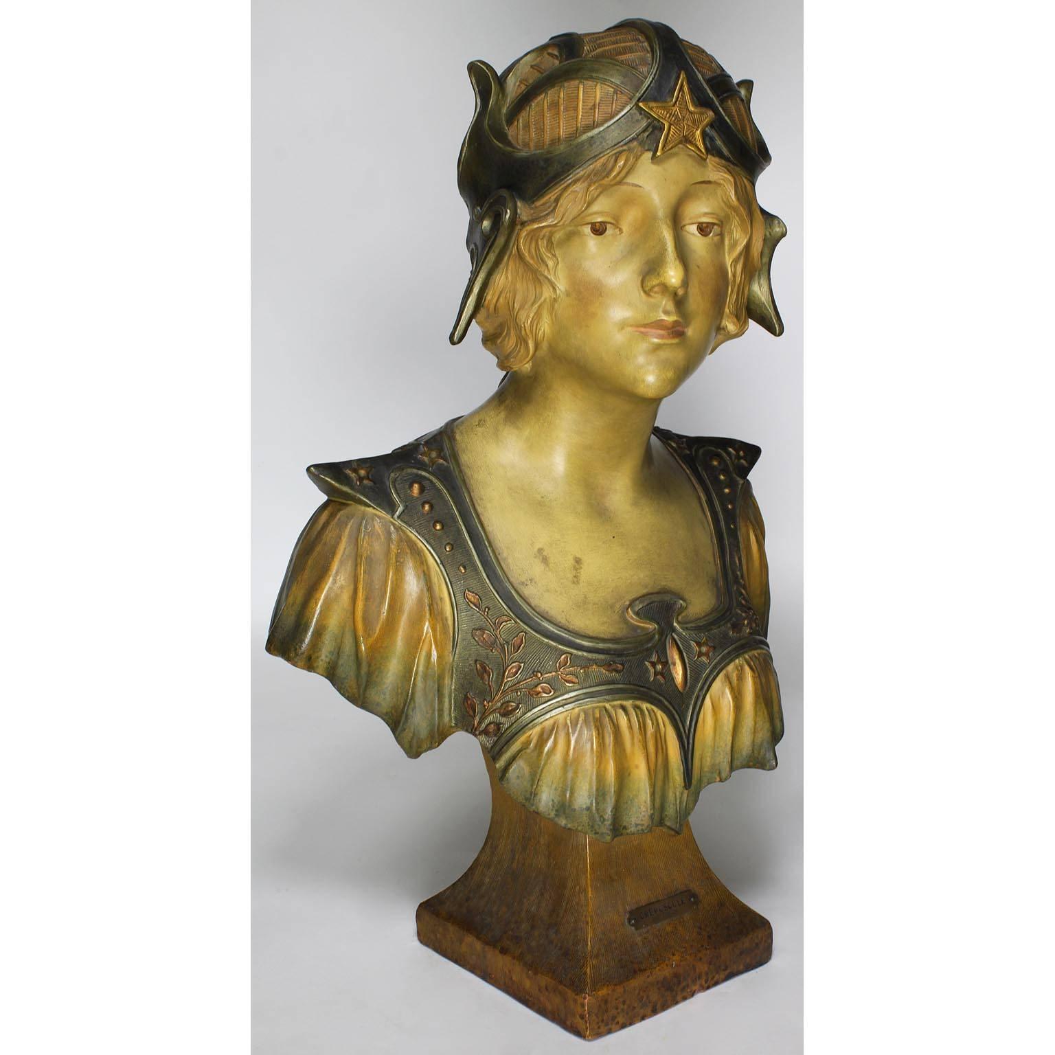 A fine French 19th-20th century Art Nouveau polychromed terracotta bust of 