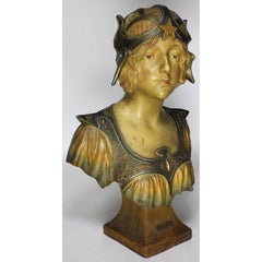 French 19th-20th Century Art Nouveau Polychromed Terracotta Bust of "Crépuscule"